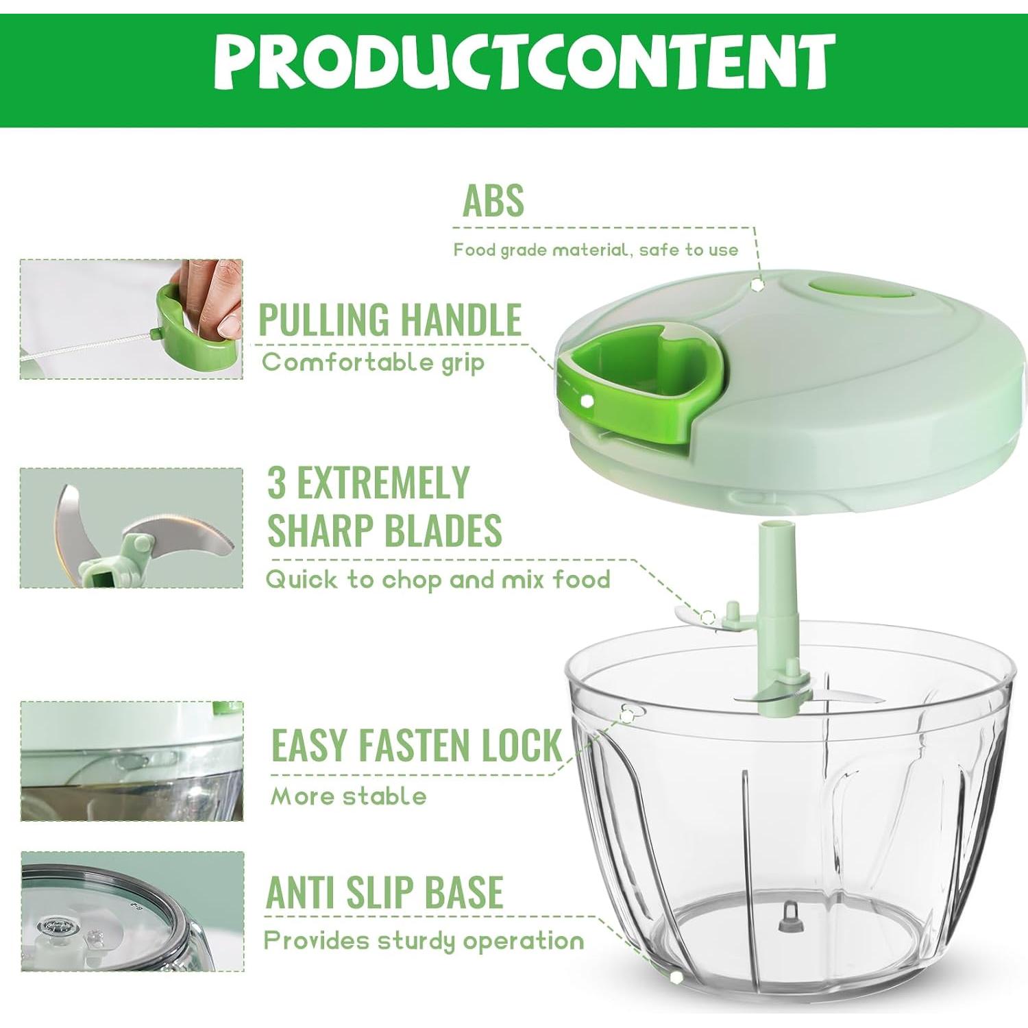 Picador de Verduras Manual FILTA 650ml Verde - Cuchillas Inox