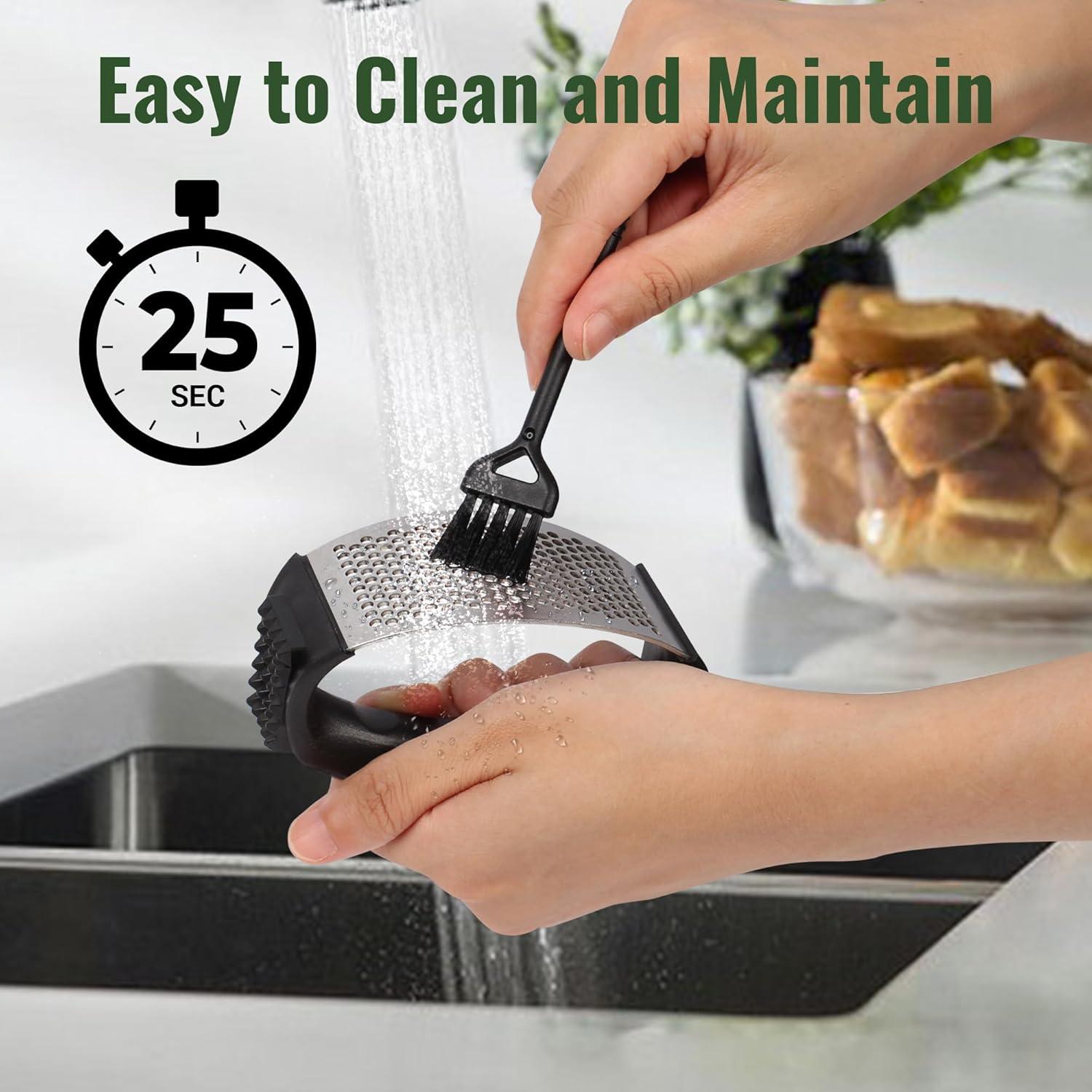 Prensa de Ajo Pomyter de Acero Inoxidable con Pelador y Cepillo