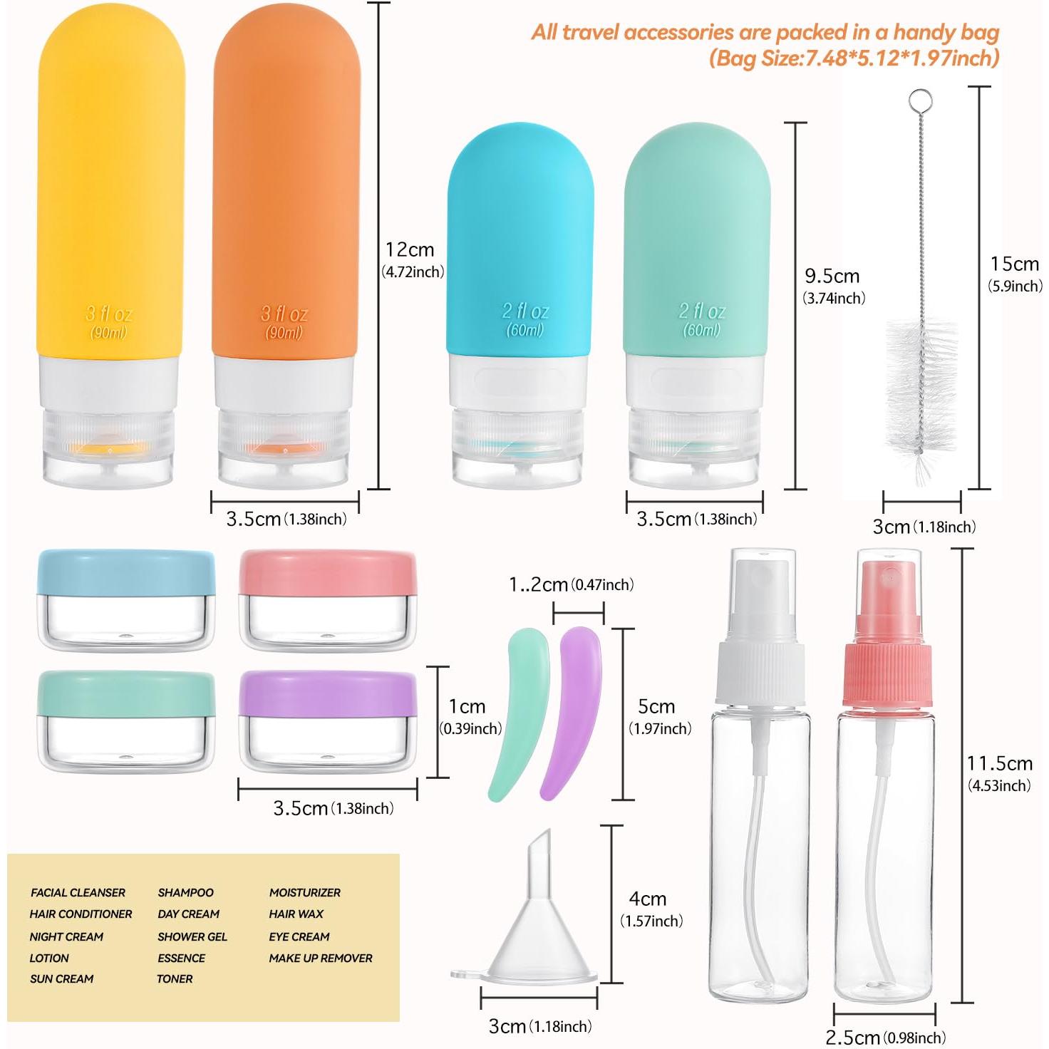 Juego de Botellas de Viaje 16 Piezas DEPOZA A prueba de Fugas