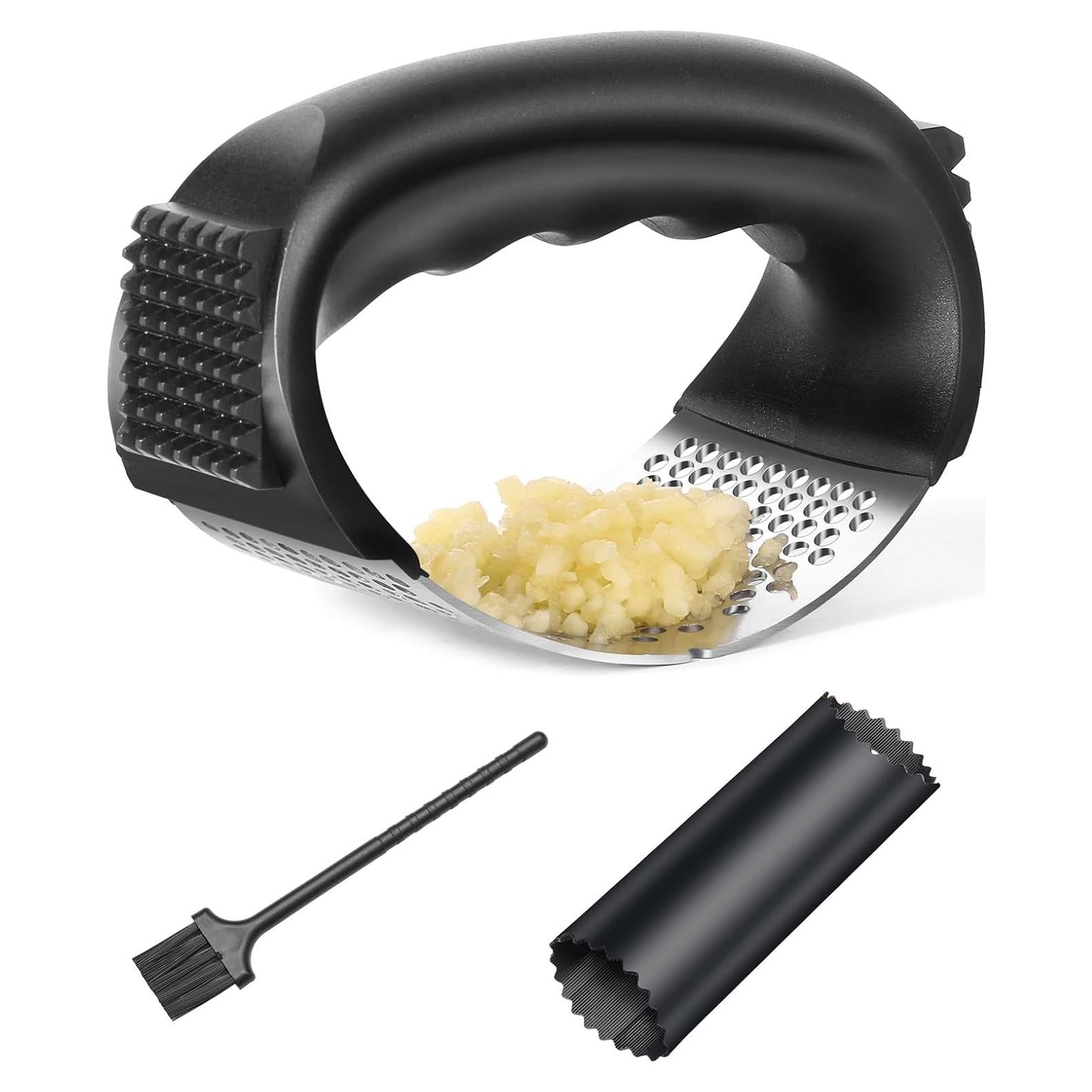 Prensa de Ajo OERAIDIM de Acero Inoxidable con Pelador y Cepillo