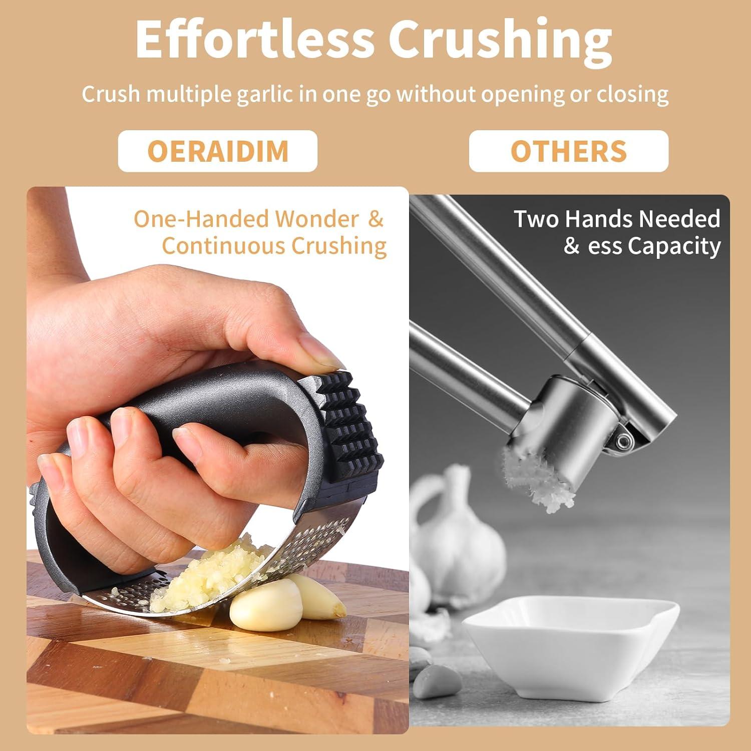 Prensa de Ajo OERAIDIM de Acero Inoxidable con Pelador y Cepillo