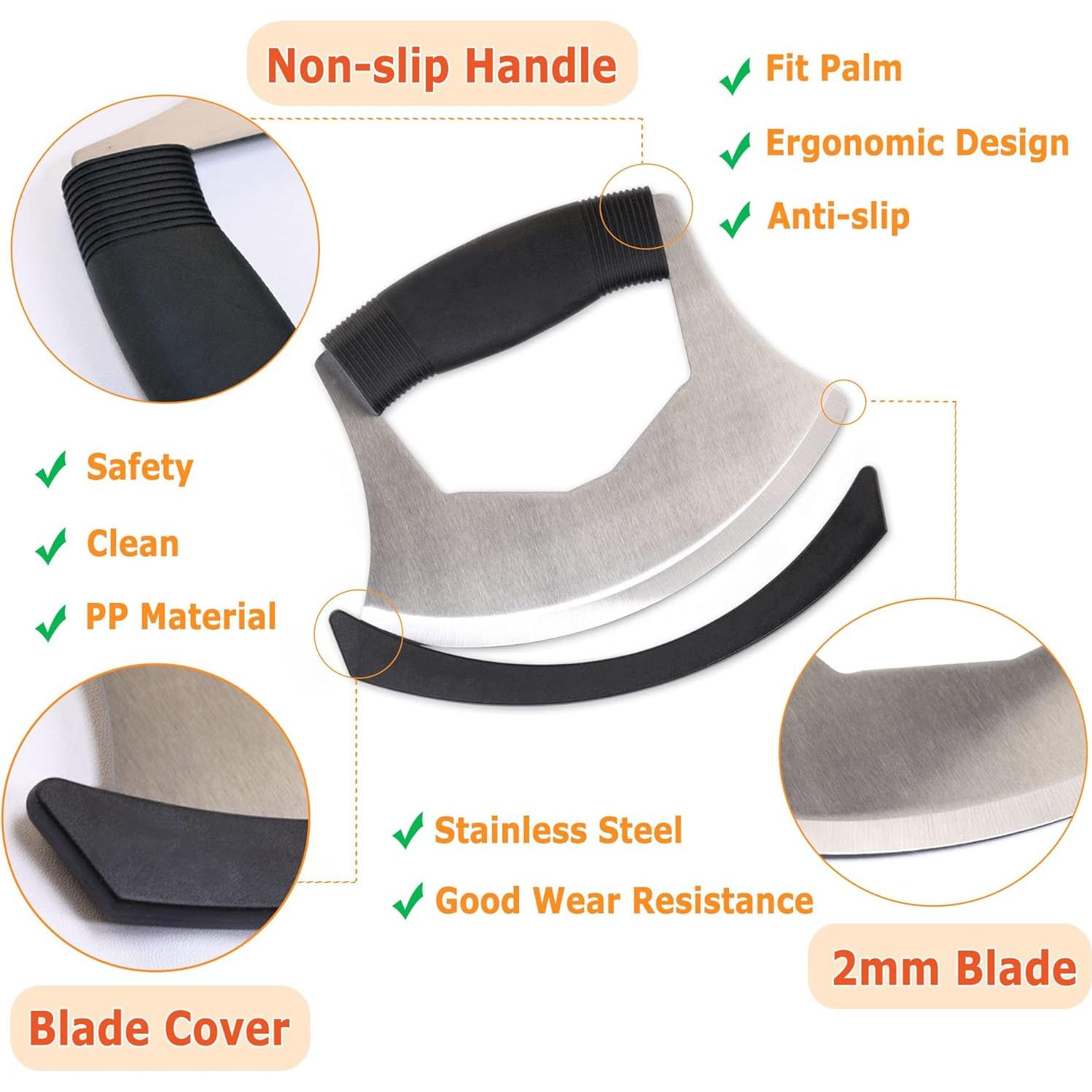 Cuchillo Mezzaluna XoYoZo Acero Inoxidable 16.5 cm Antideslizante