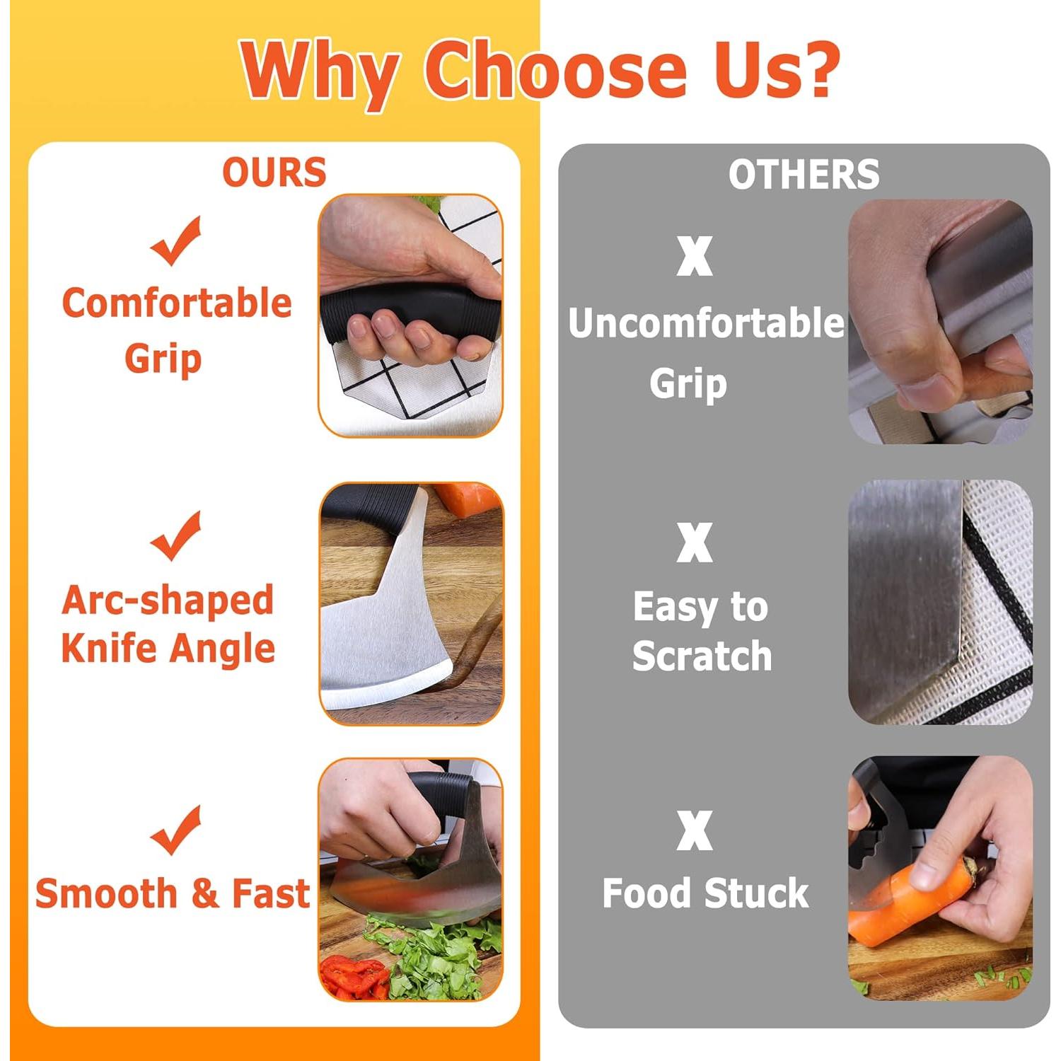 Cuchillo Mezzaluna XoYoZo Acero Inoxidable 16.5 cm Antideslizante