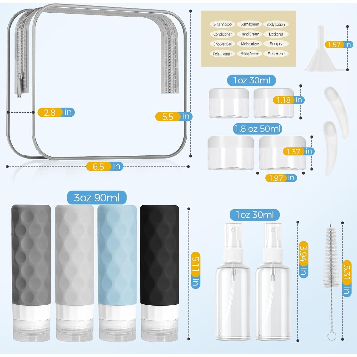 Set de 16 Botellas de Viaje Silevoler Aprobadas por TSA