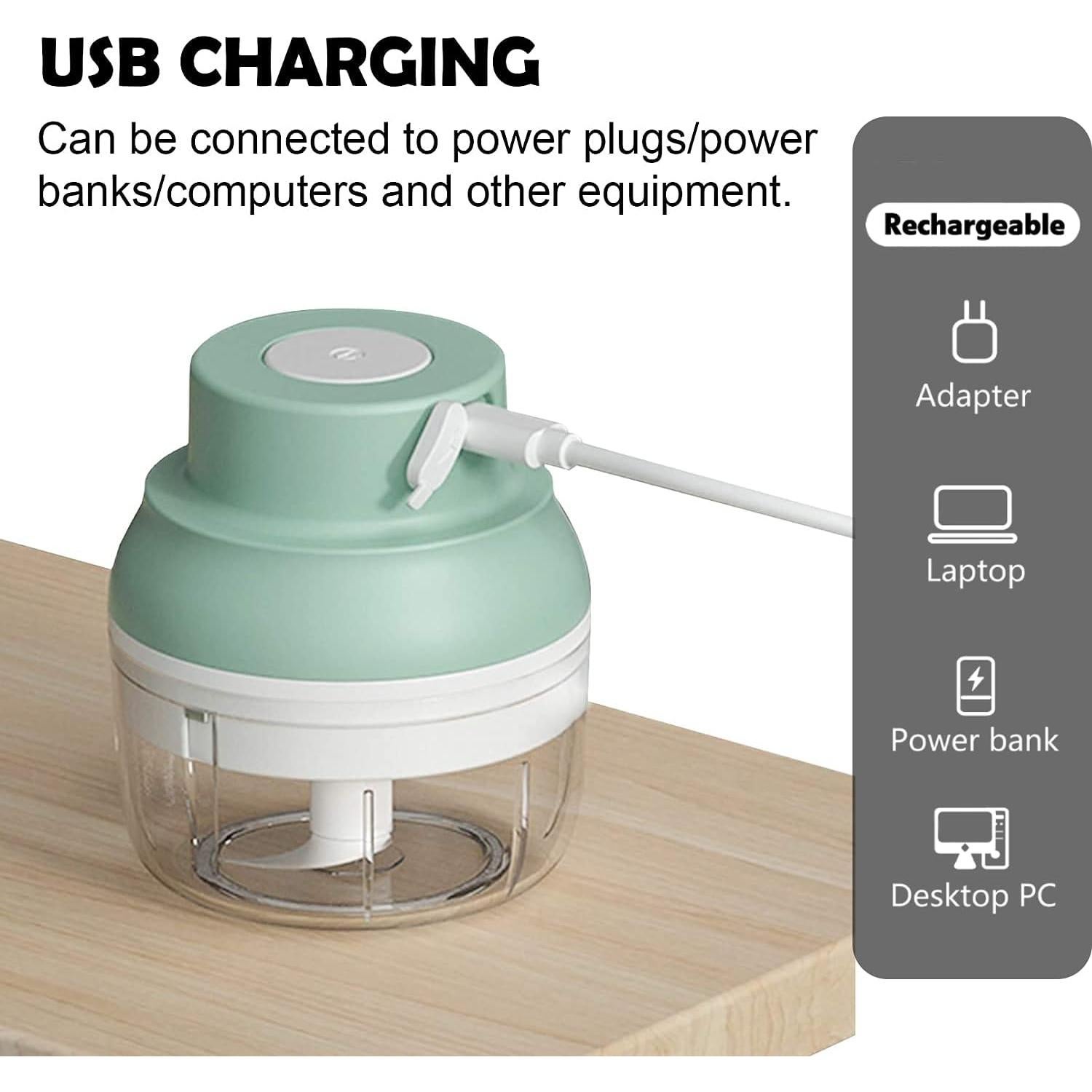 Picador de Ajo Eléctrico Kenpiko 250ml Verde, Recargable