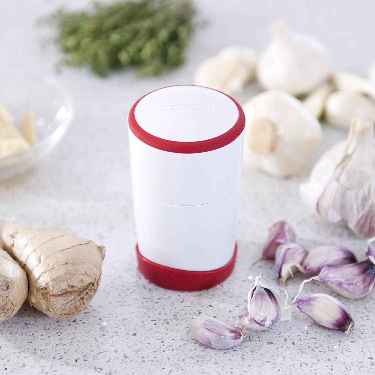 Cortador de Ajo Leifheit 03046, Acero Inoxidable, Blanco/Rojo