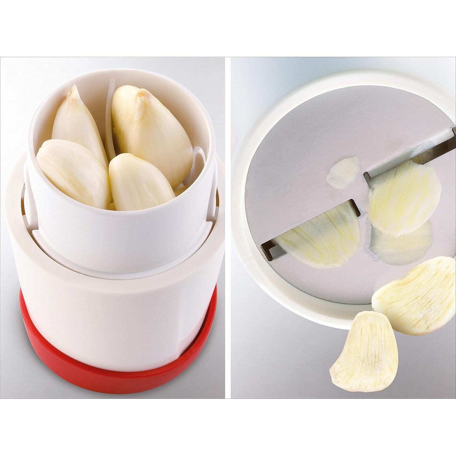 Cortador de Ajo Leifheit 03046, Acero Inoxidable, Blanco/Rojo