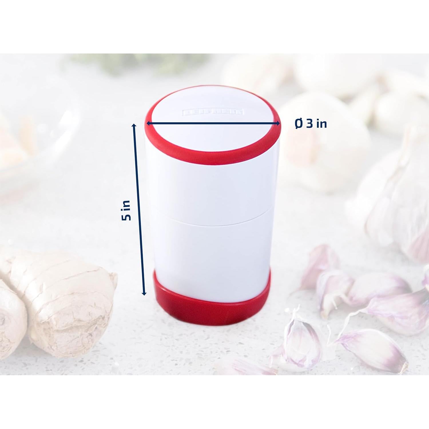 Cortador de Ajo Leifheit 03046, Acero Inoxidable, Blanco/Rojo