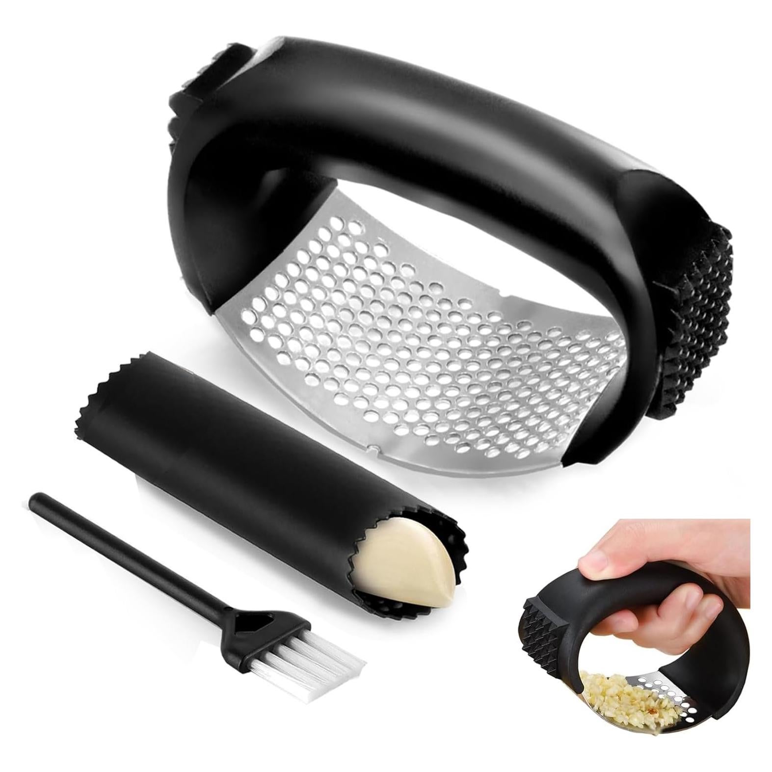 Prensa de Ajo Rocker Acero Inoxidable con Pelador y Cepillo