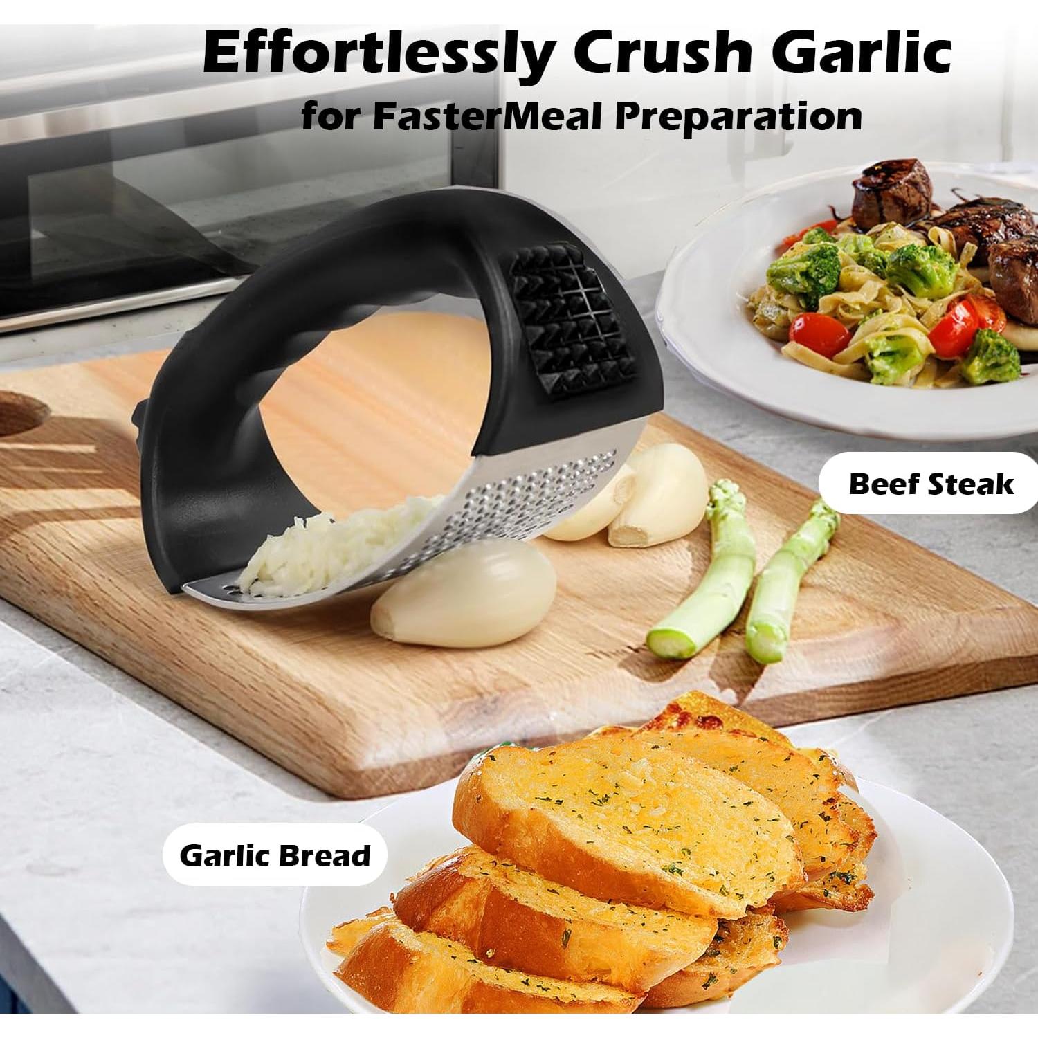 Prensa de Ajo Rocker Acero Inoxidable con Pelador y Cepillo