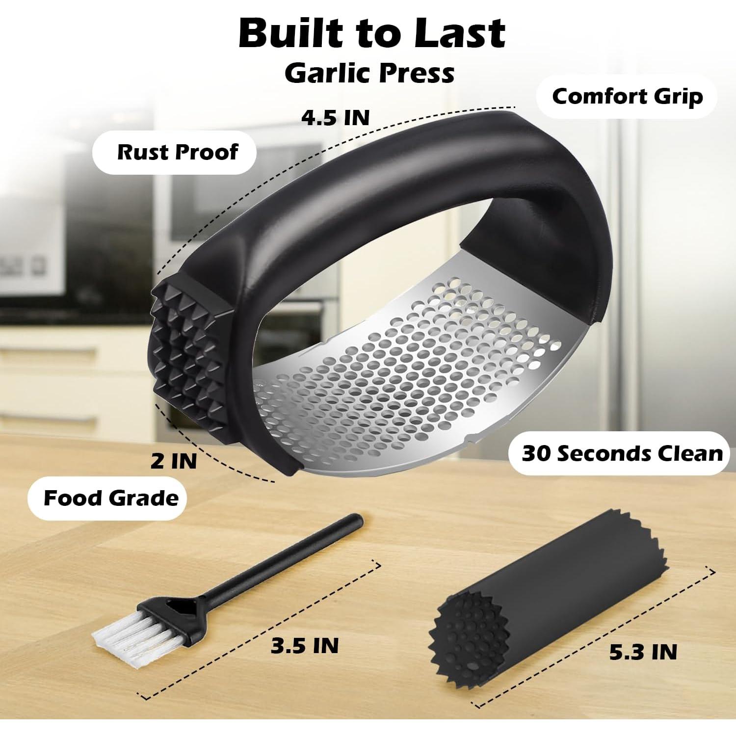 Prensa de Ajo Rocker Acero Inoxidable con Pelador y Cepillo