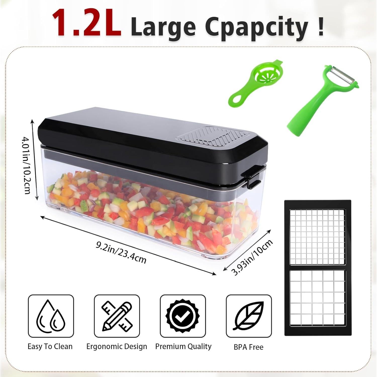 Cortador de Verduras GLADICER 4 en 1 con Contenedor Negro