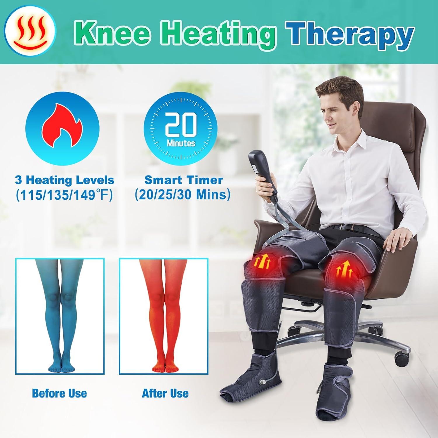 SLOTHMORE Leg Massager for Circulation and Pain Relief, Air Compression Foot Massage with 3 Heat Levels 4 Modes, 4-in-1 Foot Calf Knee & Thigh, Knee Heating Therapy, Gift for Mom Dad