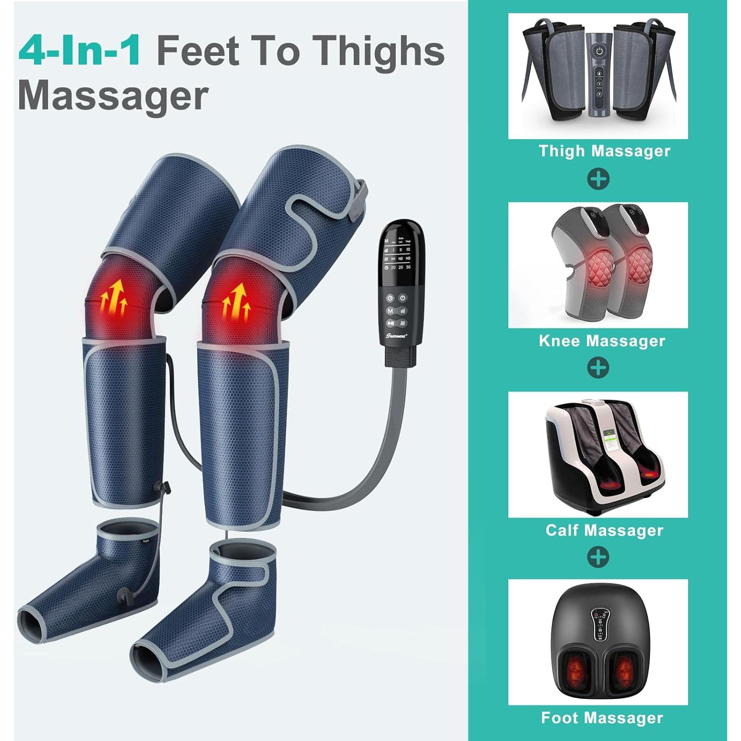 SLOTHMORE Leg Massager for Circulation and Pain Relief, Air Compression Foot Massage with 3 Heat Levels 4 Modes, 4-in-1 Foot Calf Knee & Thigh, Knee Heating Therapy, Gift for Mom Dad