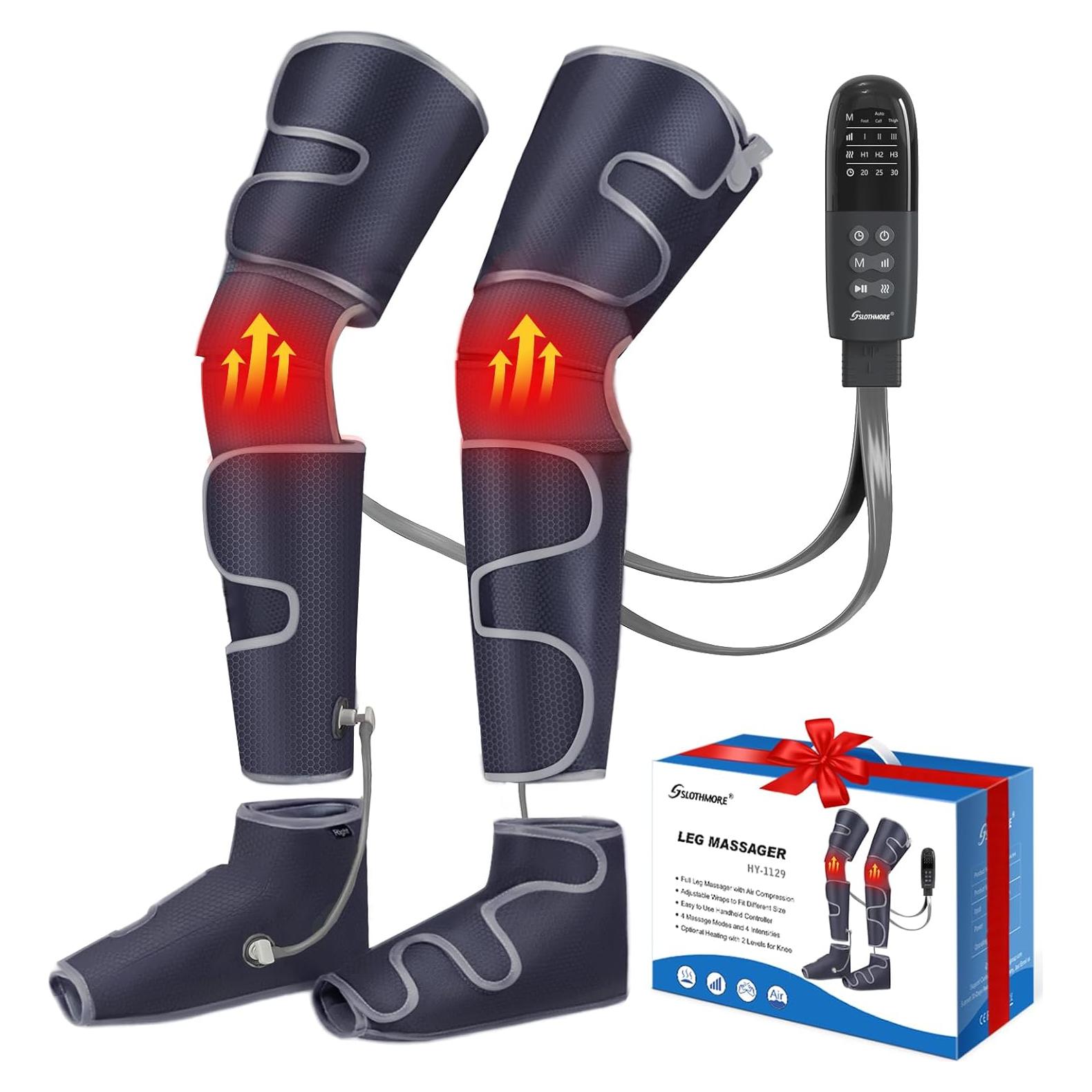 SLOTHMORE Leg Massager for Circulation and Pain Relief, Air Compression Foot Massager with 3 Heat Levels 4 Modes, 4-in-1 Foot Calf Knee & Thigh, Knee Heating Therapy, Gift for Mom Dad