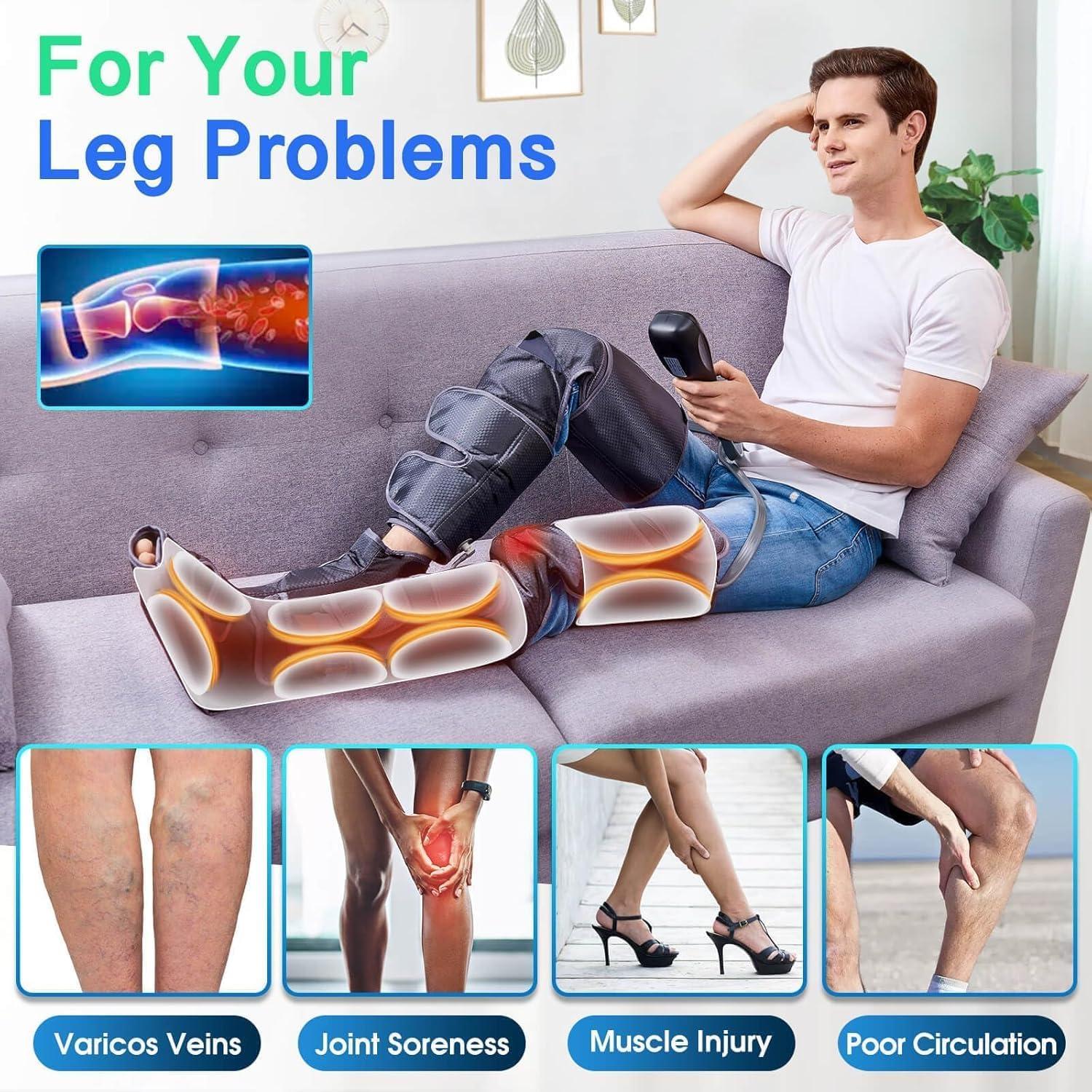SLOTHMORE Leg Massager for Circulation and Pain Relief, Air Compression Foot Massager with 3 Heat Levels 4 Modes, 4-in-1 Foot Calf Knee & Thigh, Knee Heating Therapy, Gift for Mom Dad