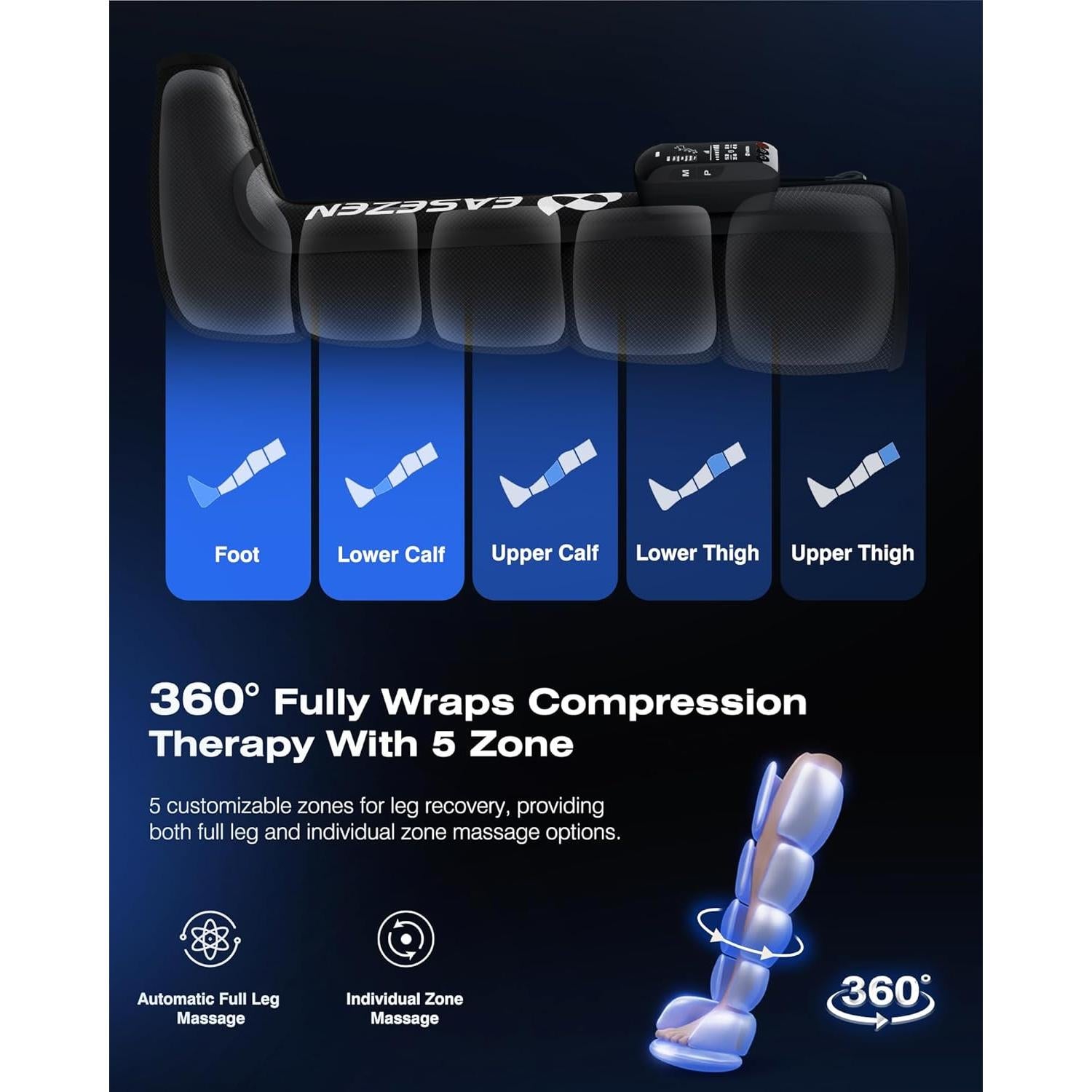 Masajeador de Piernas Inalámbrico EaseZen 5 Cámaras Alivio Dolor