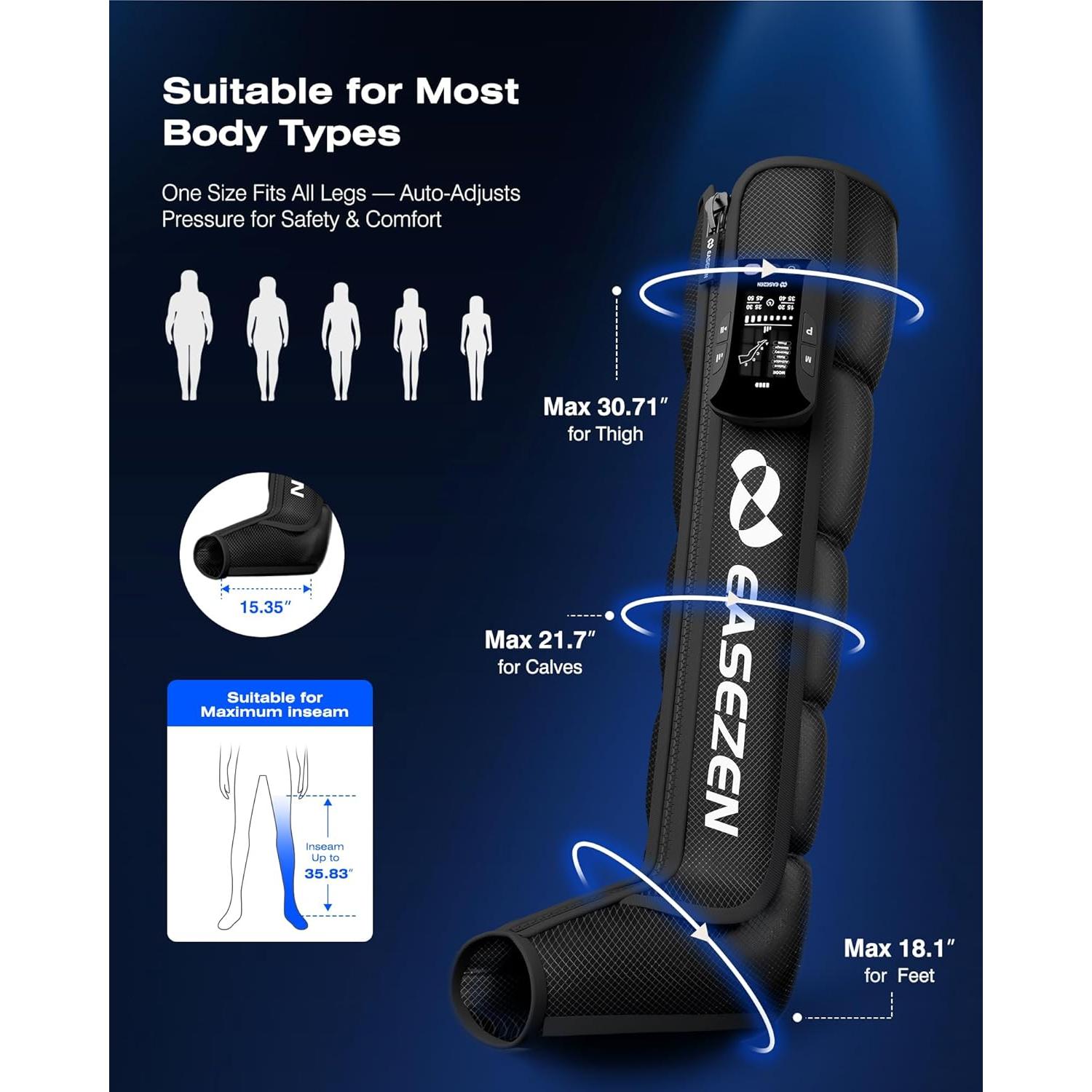 Masajeador de Piernas Inalámbrico EaseZen 5 Cámaras Alivio Dolor