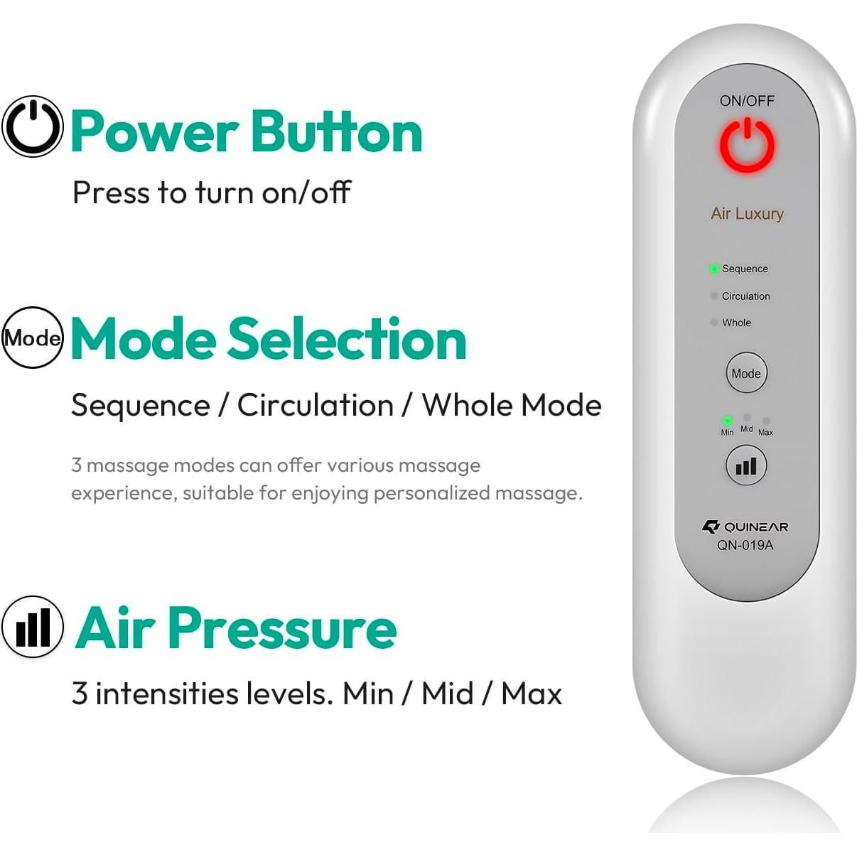 Masajeador de Piernas por Compresión de Aire QUINEAR - 3 Modos