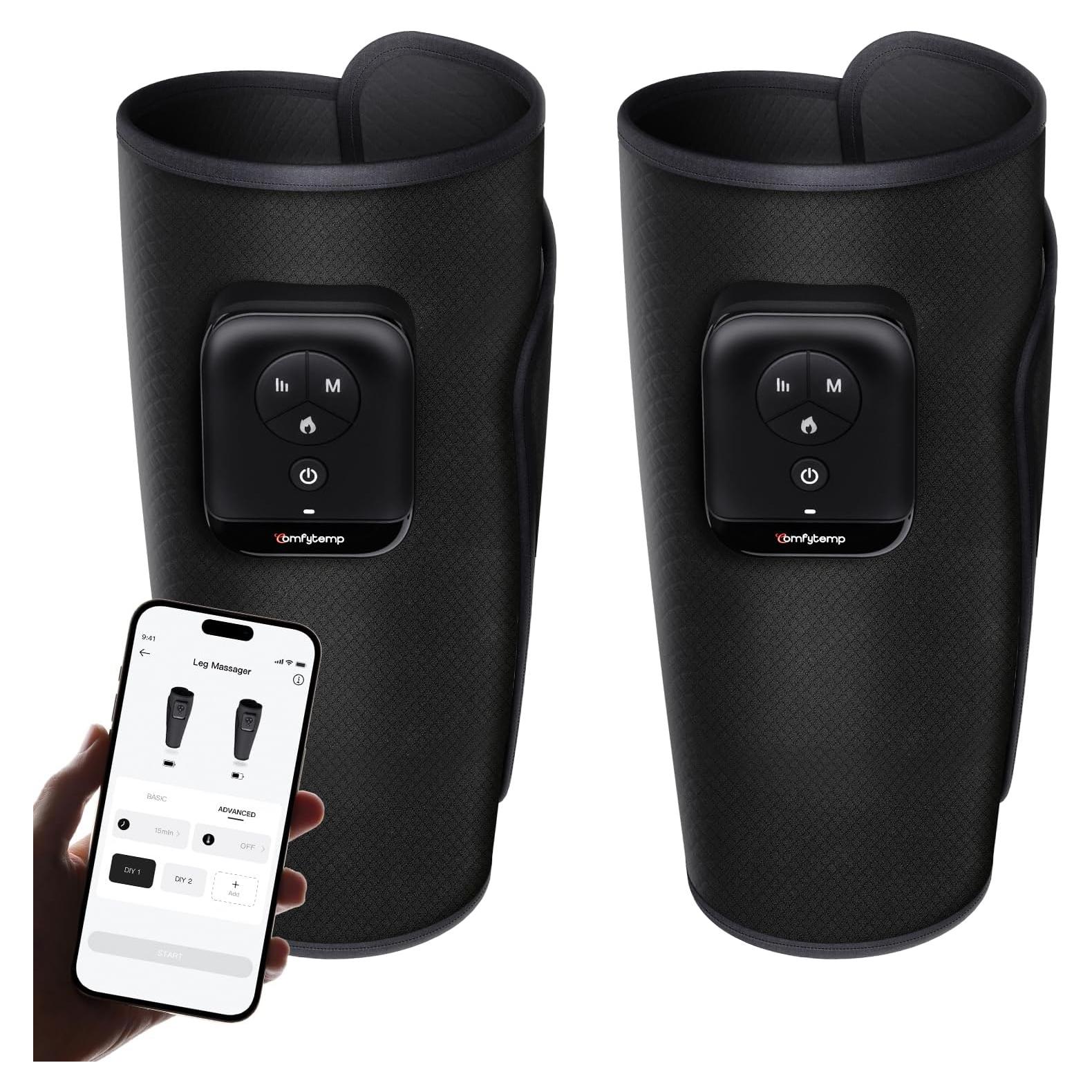 Comfytemp Cordless Leg Massager for Circulation and Pain Relief, Birthday Gift for Dad Mom Men Women, Portable Calves Massage with Heat and Compression, for RLS Edema Muscles (Fit Calf Size up to 18")