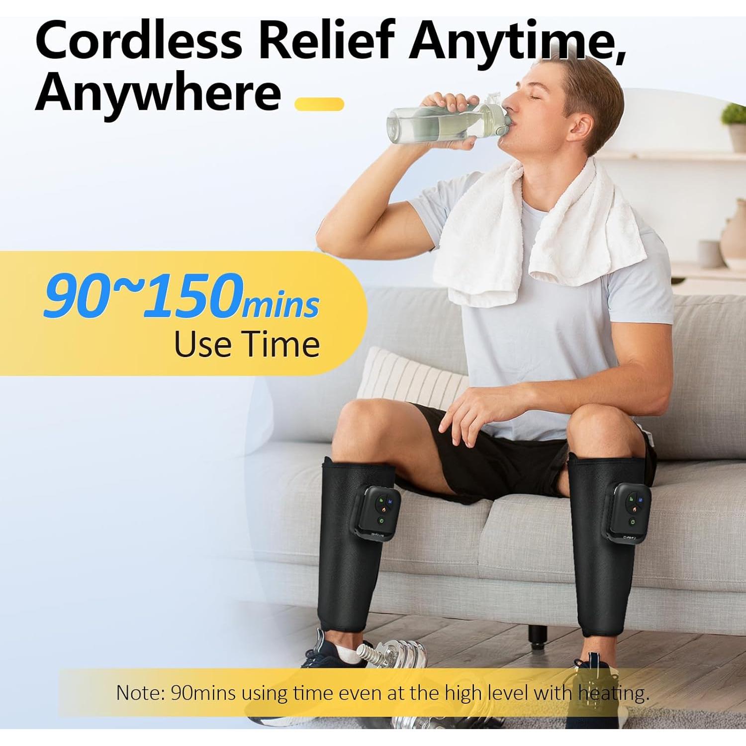 Comfytemp Cordless Leg Massager for Circulation and Pain Relief, Birthday Gift for Dad Mom Men Women, Portable Calves Massage with Heat and Compression, for RLS Edema Muscles (Fit Calf Size up to 18")
