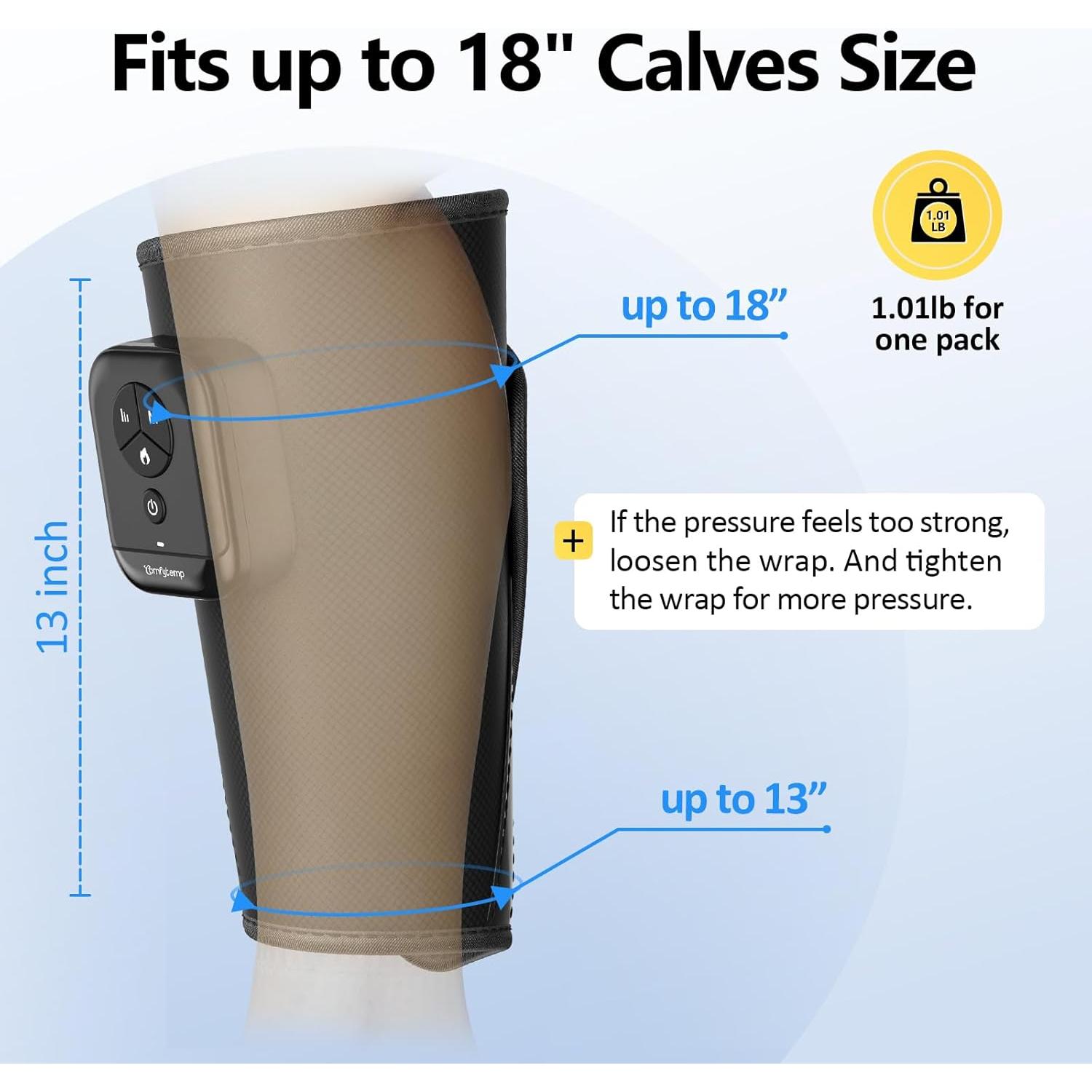 Comfytemp Cordless Leg Massager for Circulation and Pain Relief, Birthday Gift for Dad Mom Men Women, Portable Calves Massage with Heat and Compression, for RLS Edema Muscles (Fit Calf Size up to 18")