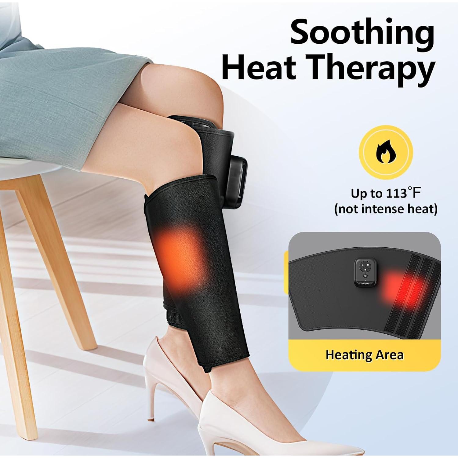 Comfytemp Cordless Leg Massager for Circulation and Pain Relief, Birthday Gift for Dad Mom Men Women, Portable Calves Massage with Heat and Compression, for RLS Edema Muscles (Fit Calf Size up to 18")