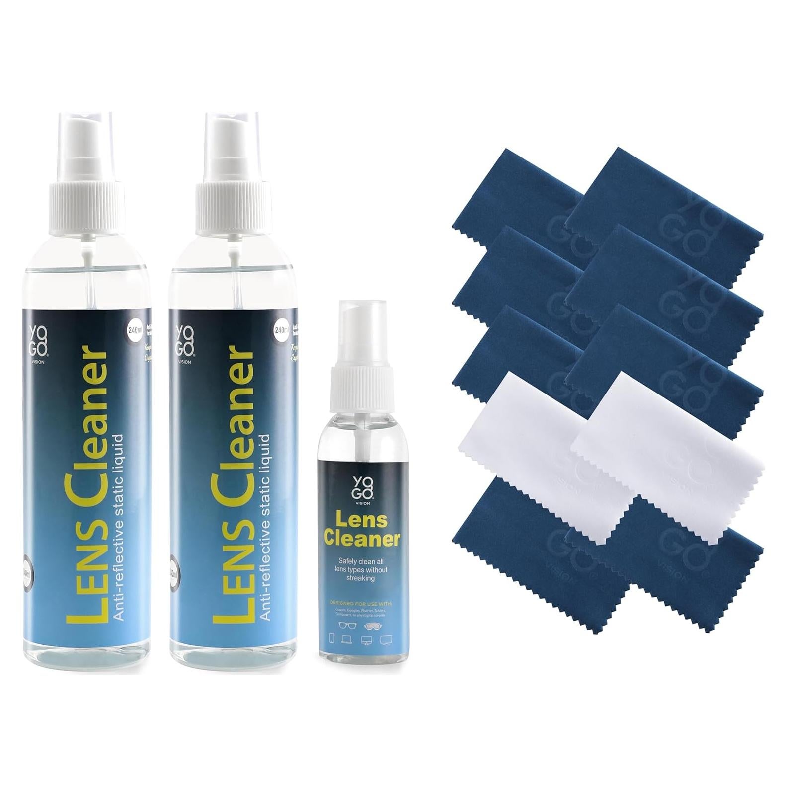 Kit Limpiador de Lentes Yogo Vision 3 Botellas y 12 Paños