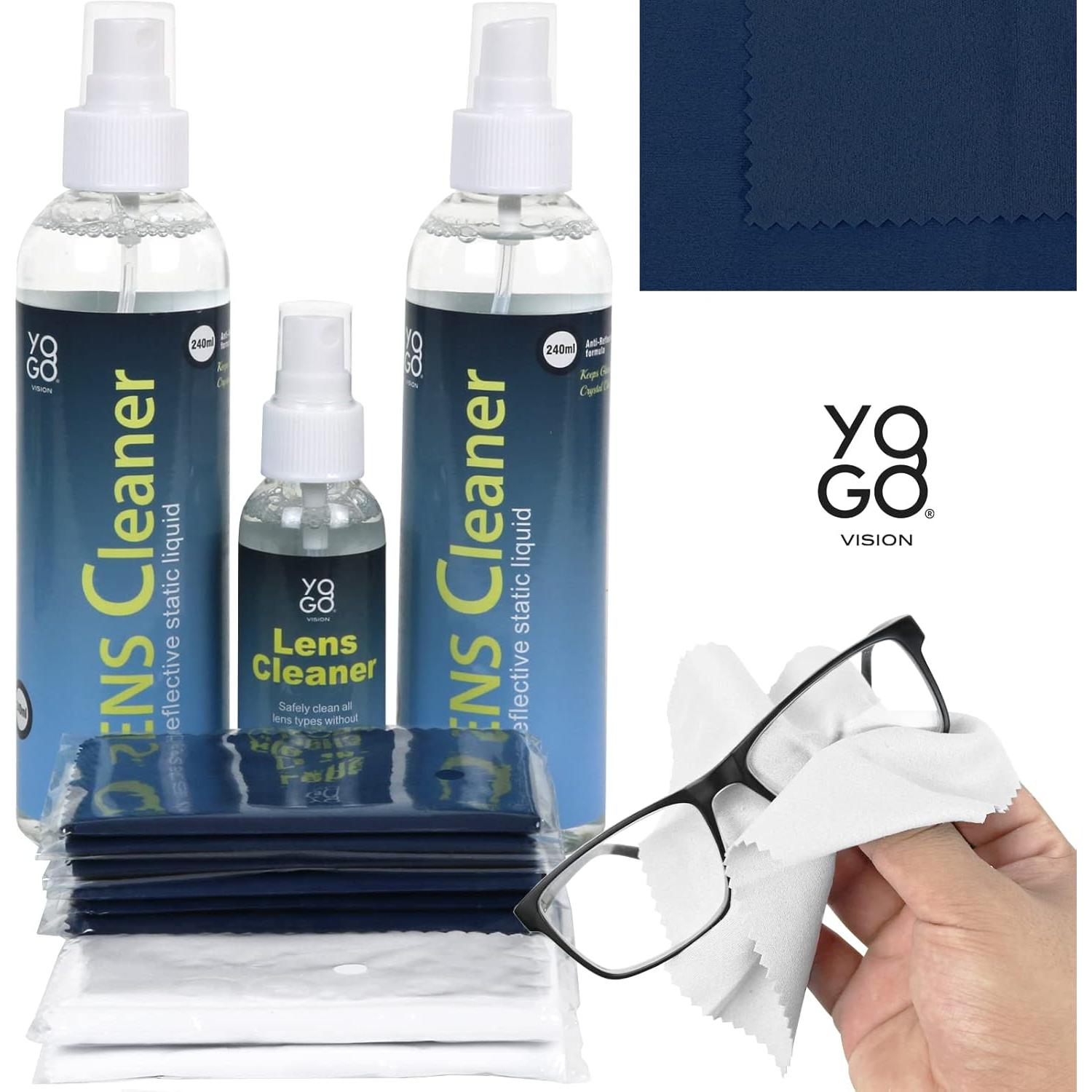 Kit Limpiador de Lentes Yogo Vision 3 Botellas y 12 Paños