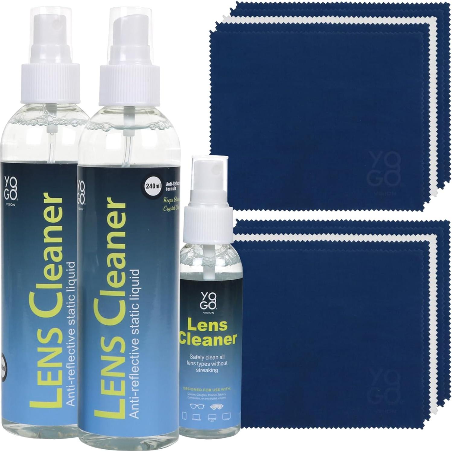 Kit Limpiador de Lentes Yogo Vision 3 Botellas y 12 Paños