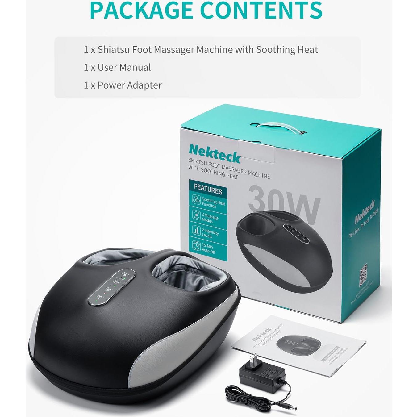 Nekteck Foot Massager Machine with Heat, Deep Kneading Shiatsu Foot Massager with Air Compression, Soothe Muscles, Multiple Massage Modes & Adjustable Intensity Christmas Gifts for Her & Him