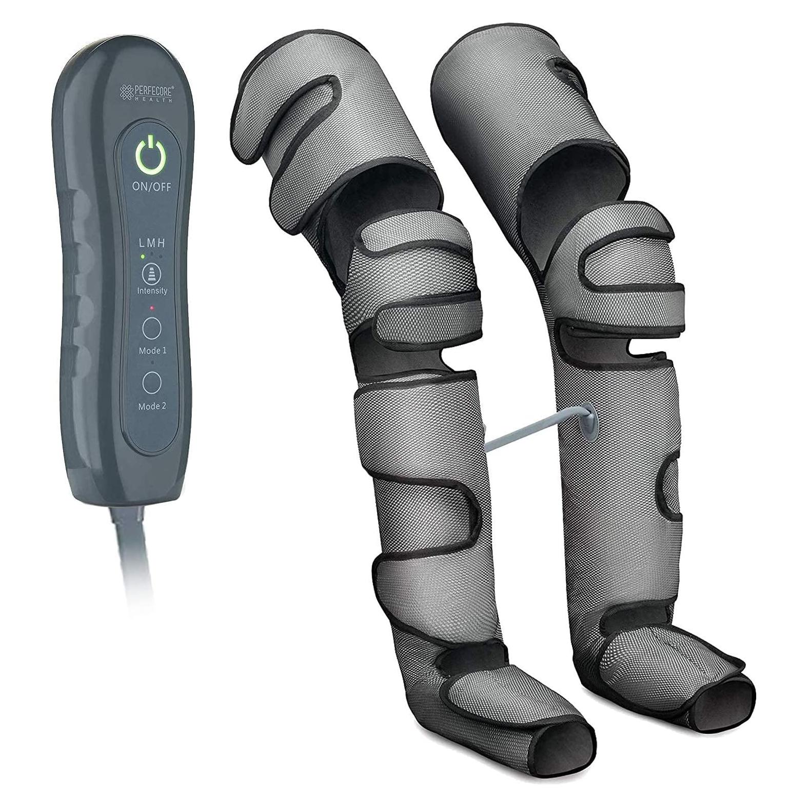 Leg Massager with Heat & Air Compression - Adjustable Feet & Calves Massager with 3 Pressure Levels & 7 Modes, Large Knee, Gray