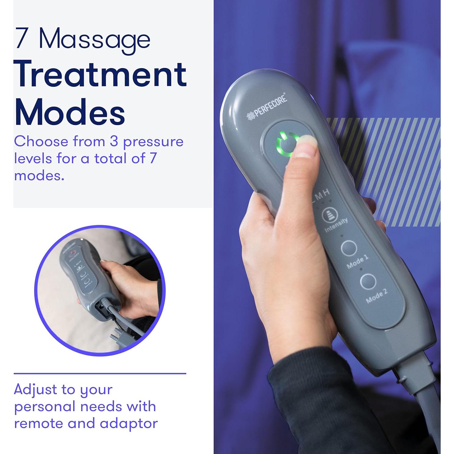 Leg Massager with Heat & Air Compression - Adjustable Feet & Calves Massager with 3 Pressure Levels & 7 Modes, Large Knee, Gray