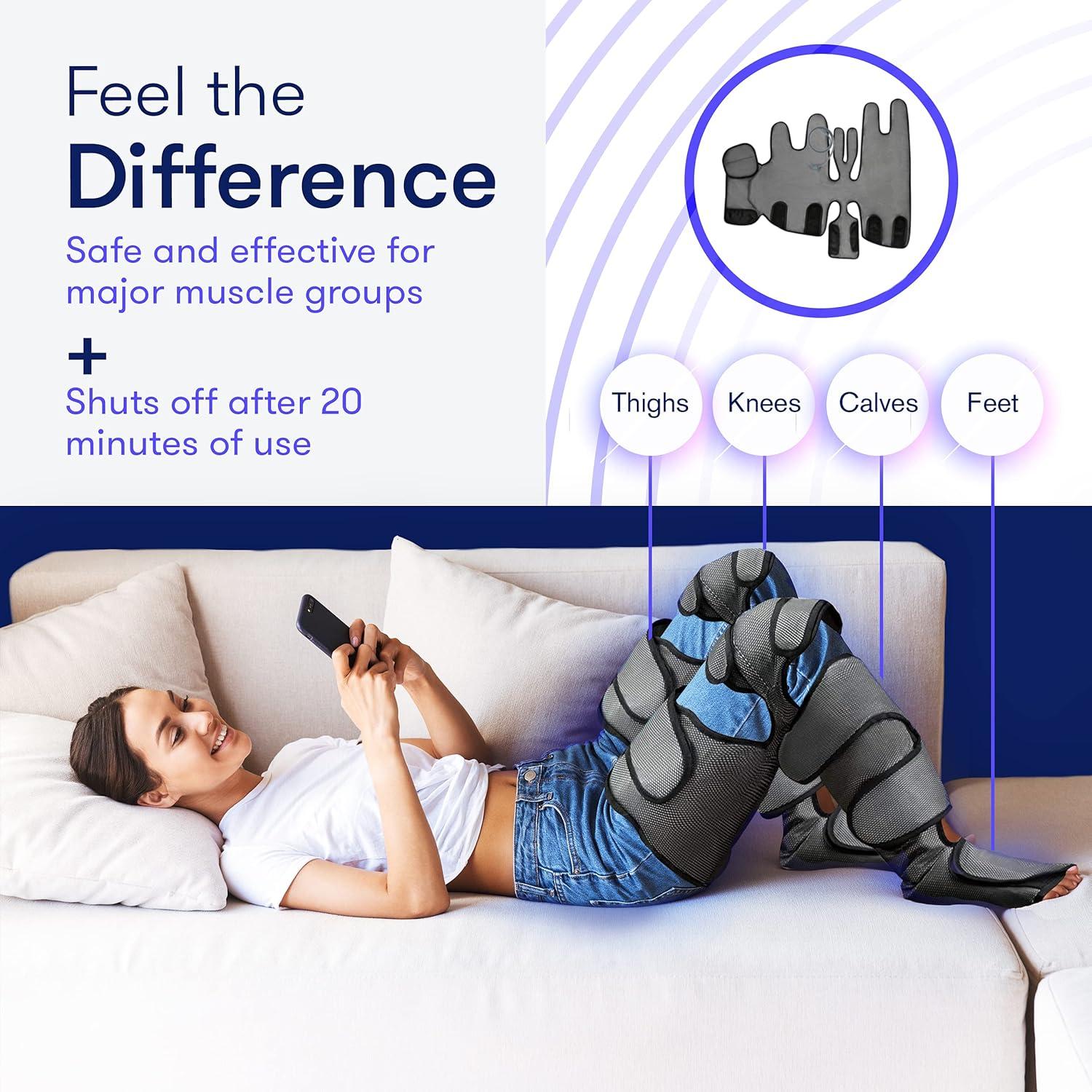 Leg Massager with Heat & Air Compression - Adjustable Feet & Calves Massager with 3 Pressure Levels & 7 Modes, Large Knee, Gray