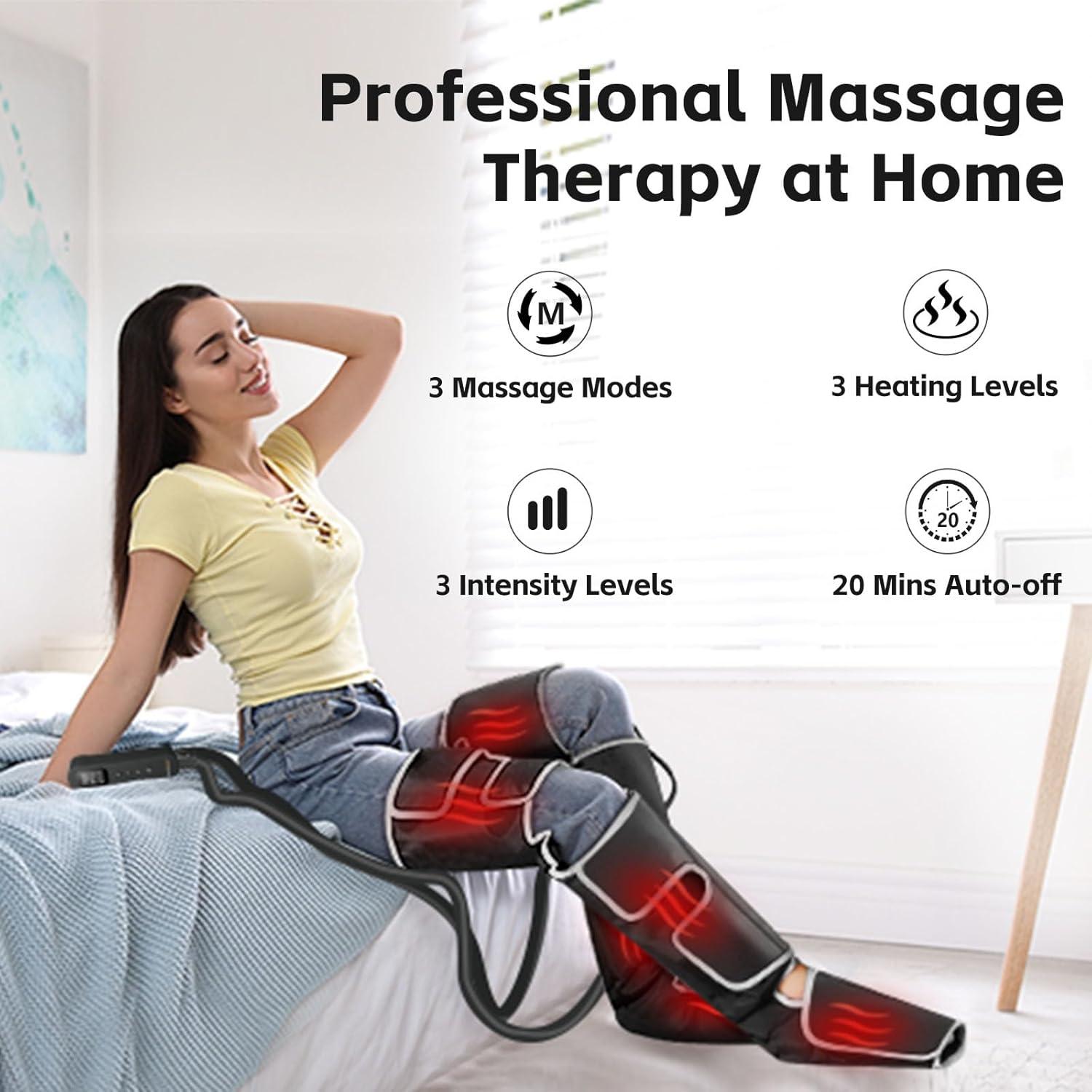 SHINE WELL Leg Massager for Circulation and Pain Relief, Air Compression Leg Massager with Heat, 3 Modes 3 Intensities 3 Heat, Gifts for Dad and Mom, for Leg Swelling Relief