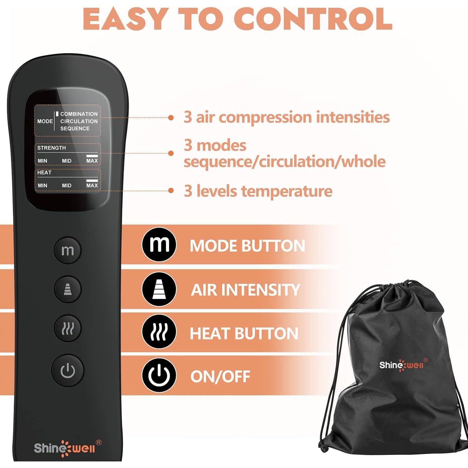 SHINE WELL Leg Massager for Circulation and Pain Relief, Air Compression Leg Massager with Heat, 3 Modes 3 Intensities 3 Heat, Gifts for Dad and Mom, for Leg Swelling Relief