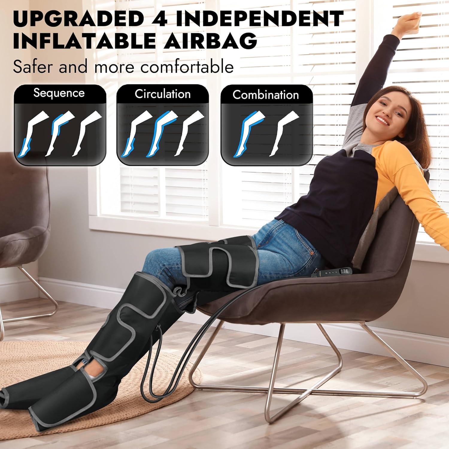 SHINE WELL Leg Massager for Circulation and Pain Relief, Air Compression Leg Massager with Heat, 3 Modes 3 Intensities 3 Heat, Gifts for Dad and Mom, for Leg Swelling Relief