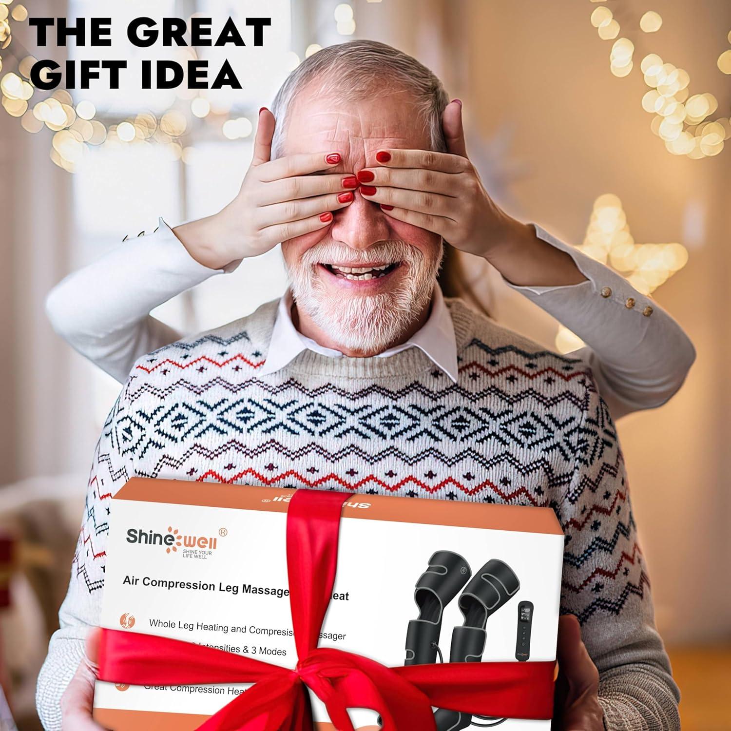 SHINE WELL Leg Massager for Circulation and Pain Relief, Air Compression Leg Massager with Heat, 3 Modes 3 Intensities 3 Heat, Gifts for Dad and Mom, for Leg Swelling Relief