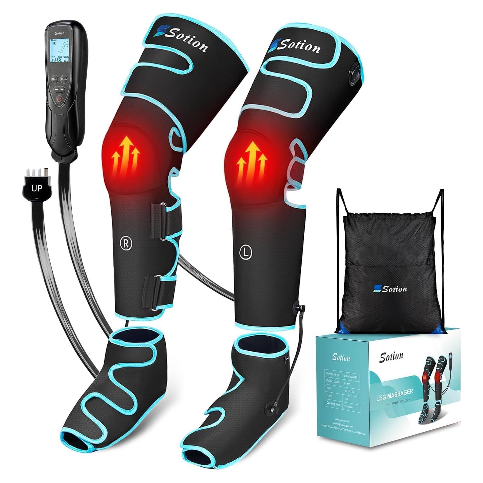 Sotion Leg Massager with Heat and Compression for Circulation & Recovery, Upgraded Foot Calf Thigh Sequential Massager Device with Handheld Controller, 4 Modes 4 Intensities, Help for Leg Pain Relief