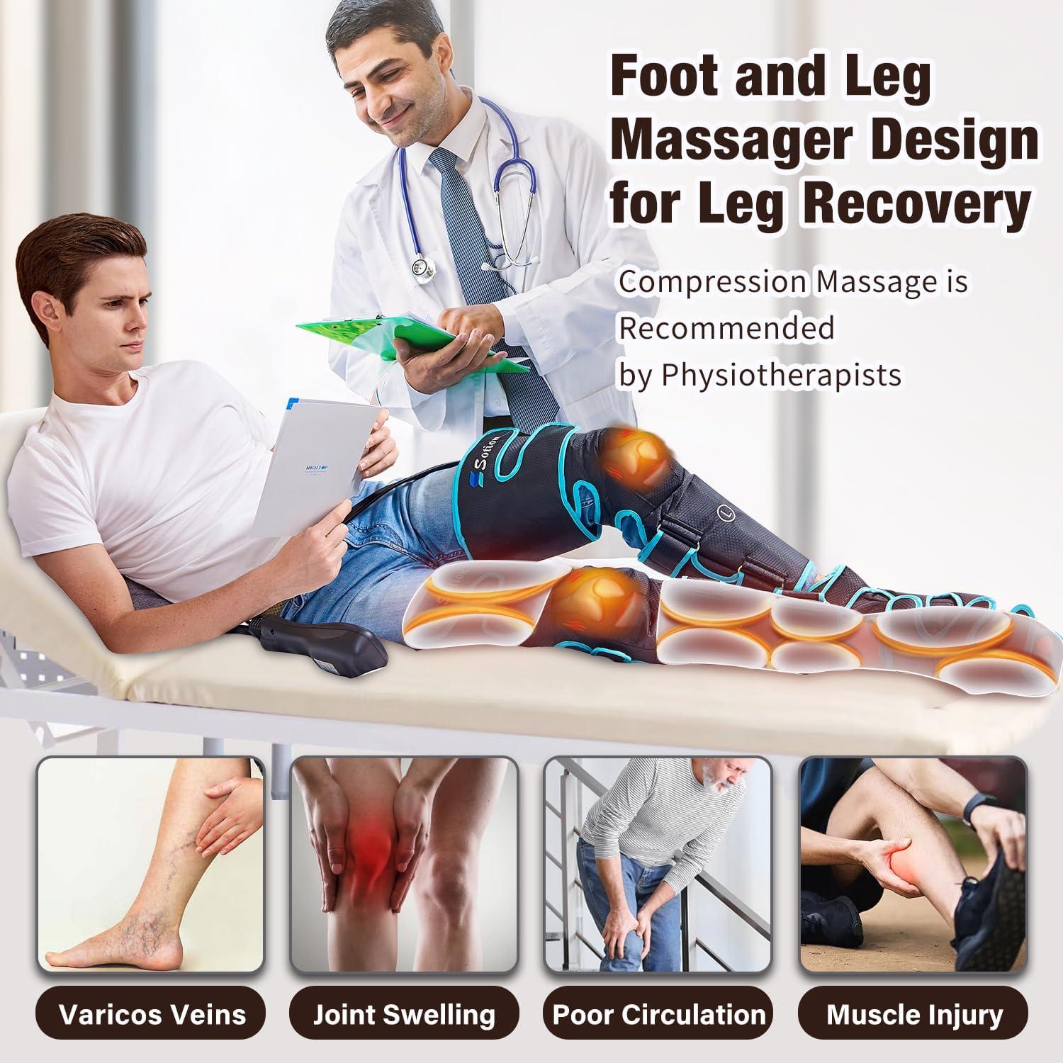 Sotion Leg Massager with Heat and Compression for Circulation & Recovery, Upgraded Foot Calf Thigh Sequential Massager Device with Handheld Controller, 4 Modes 4 Intensities, Help for Leg Pain Relief