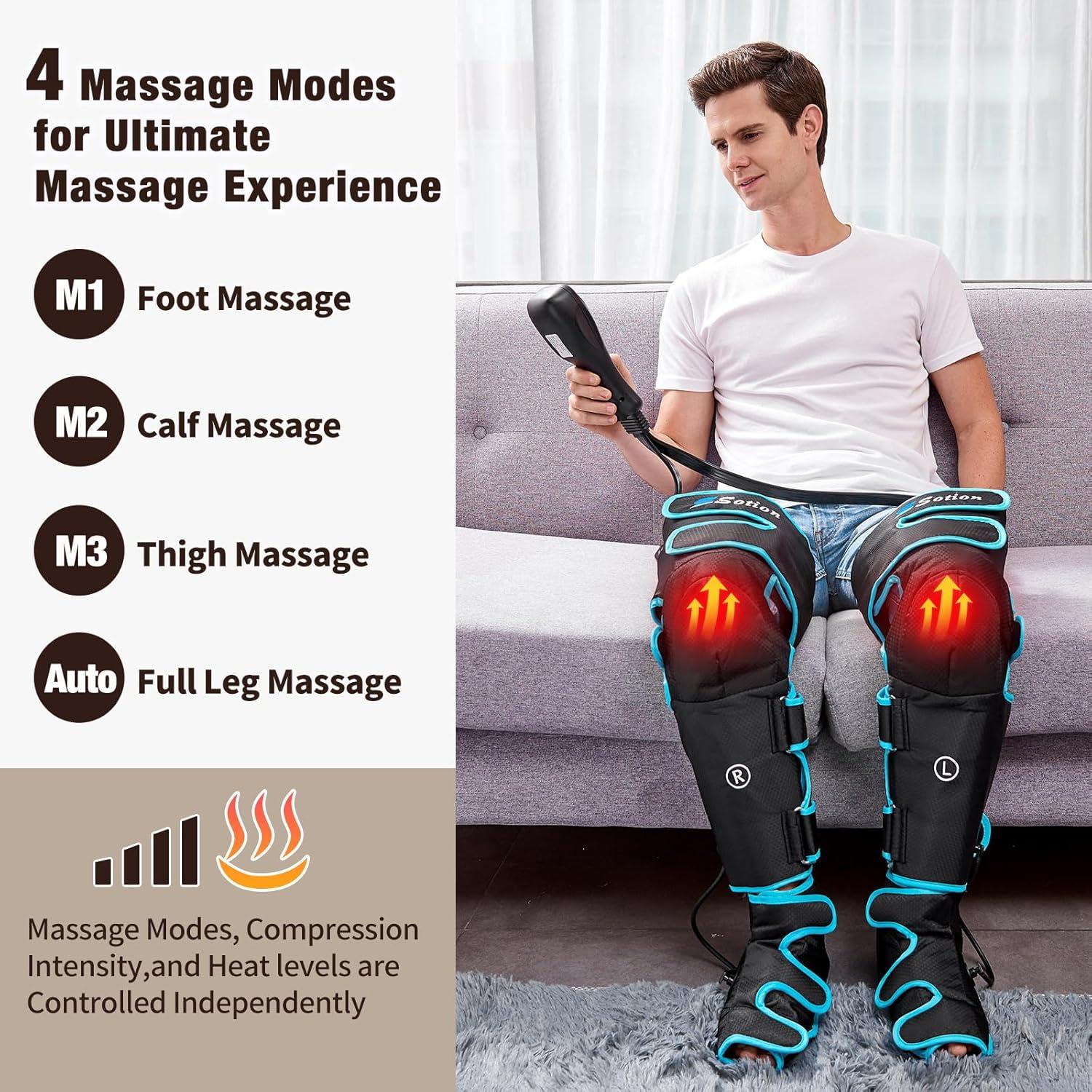 Sotion Leg Massager with Heat and Compression for Circulation & Recovery, Upgraded Foot Calf Thigh Sequential Massager Device with Handheld Controller, 4 Modes 4 Intensities, Help for Leg Pain Relief