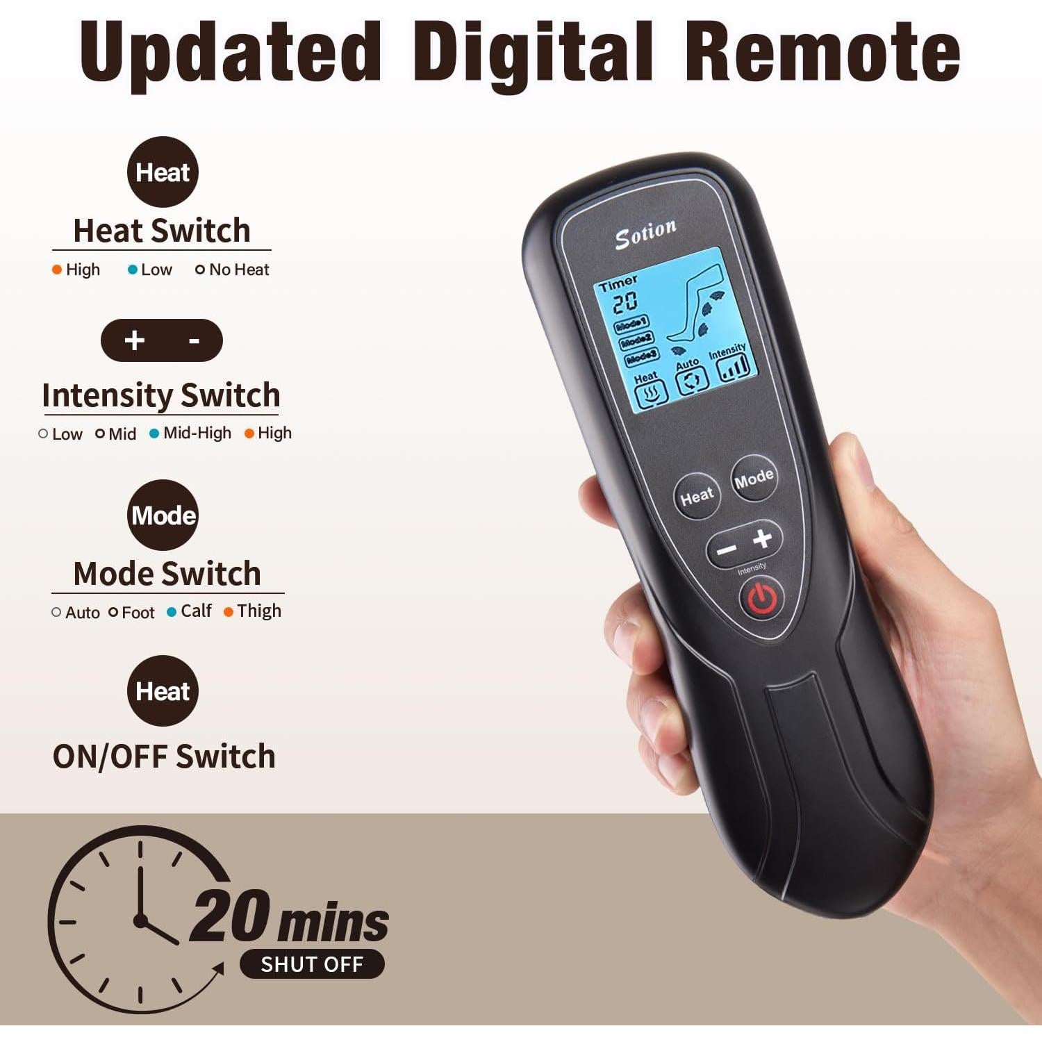 Sotion Leg Massager with Heat and Compression for Circulation & Recovery, Upgraded Foot Calf Thigh Sequential Massager Device with Handheld Controller, 4 Modes 4 Intensities, Help for Leg Pain Relief