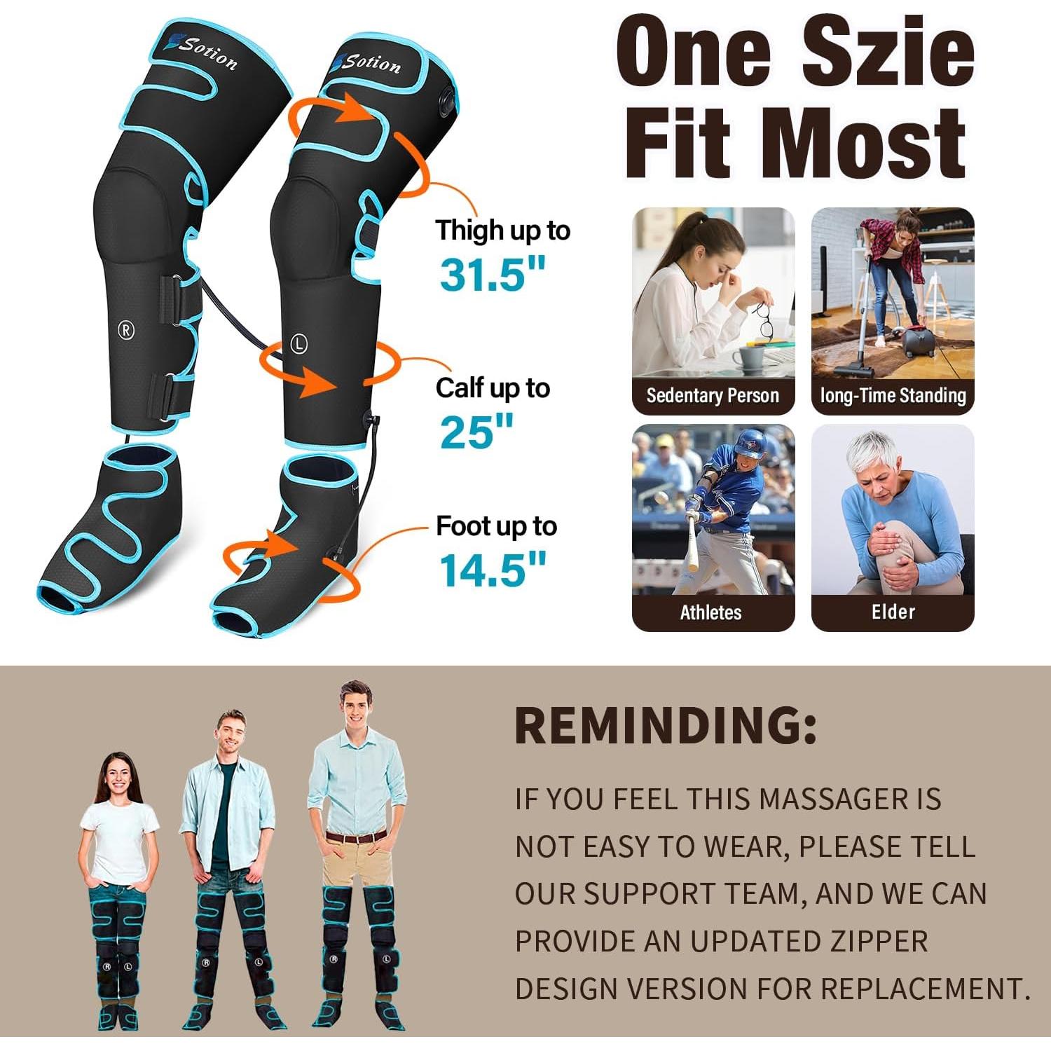 Sotion Leg Massager with Heat and Compression for Circulation & Recovery, Upgraded Foot Calf Thigh Sequential Massager Device with Handheld Controller, 4 Modes 4 Intensities, Help for Leg Pain Relief