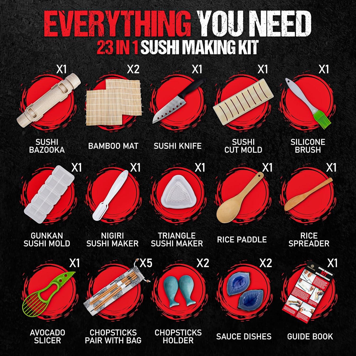 Kit de Sushi 22 en 1 KitchenCrust - Rodillo y Accesorios