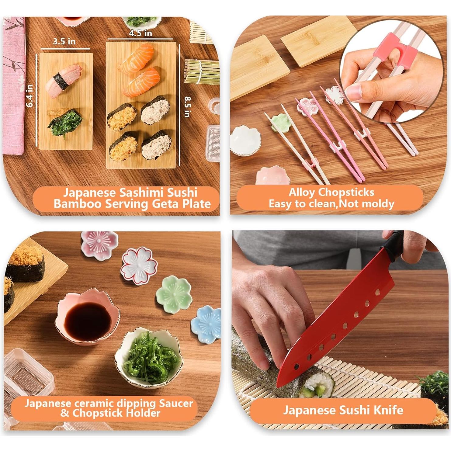 Kit de Sushi Beegofly 27 en 1 con Plato de Bambú y Cuchillo