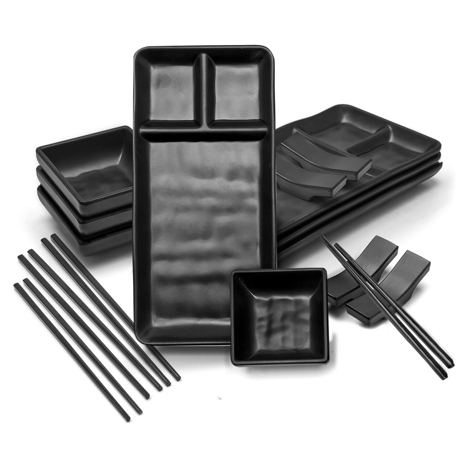 Juego de Platos de Sushi 16 Piezas Goliber Melamina Negra