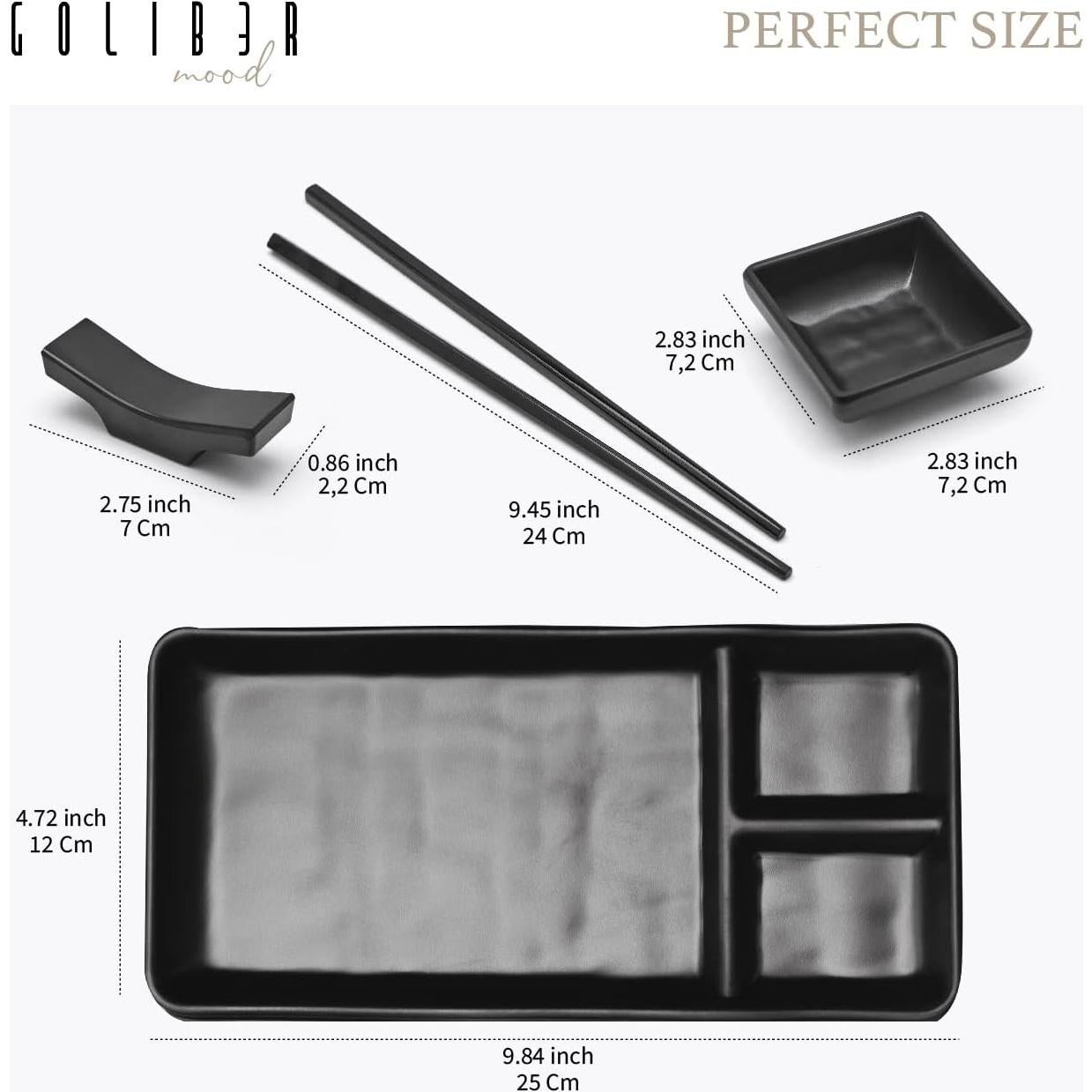 Juego de Platos de Sushi 16 Piezas Goliber Melamina Negra