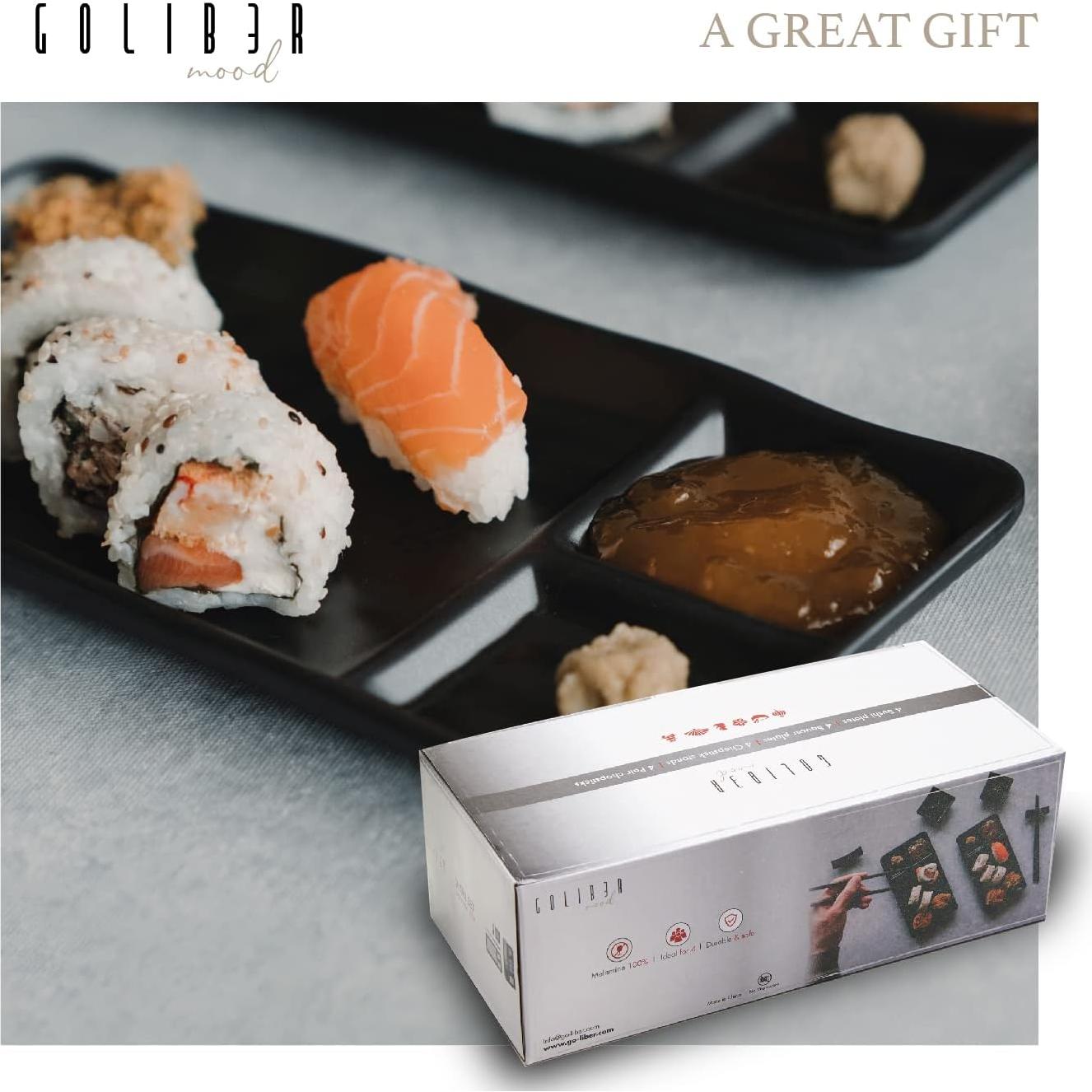 Juego de Platos de Sushi 16 Piezas Goliber Melamina Negra