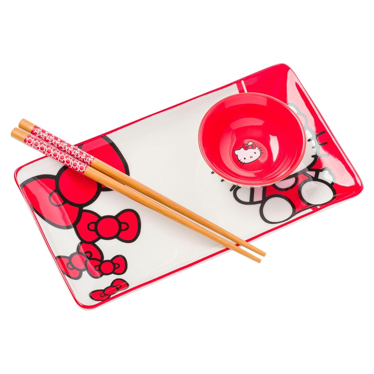 Juego de Sushi Cerámica Hello Kitty 3 Piezas Rojo Blanco