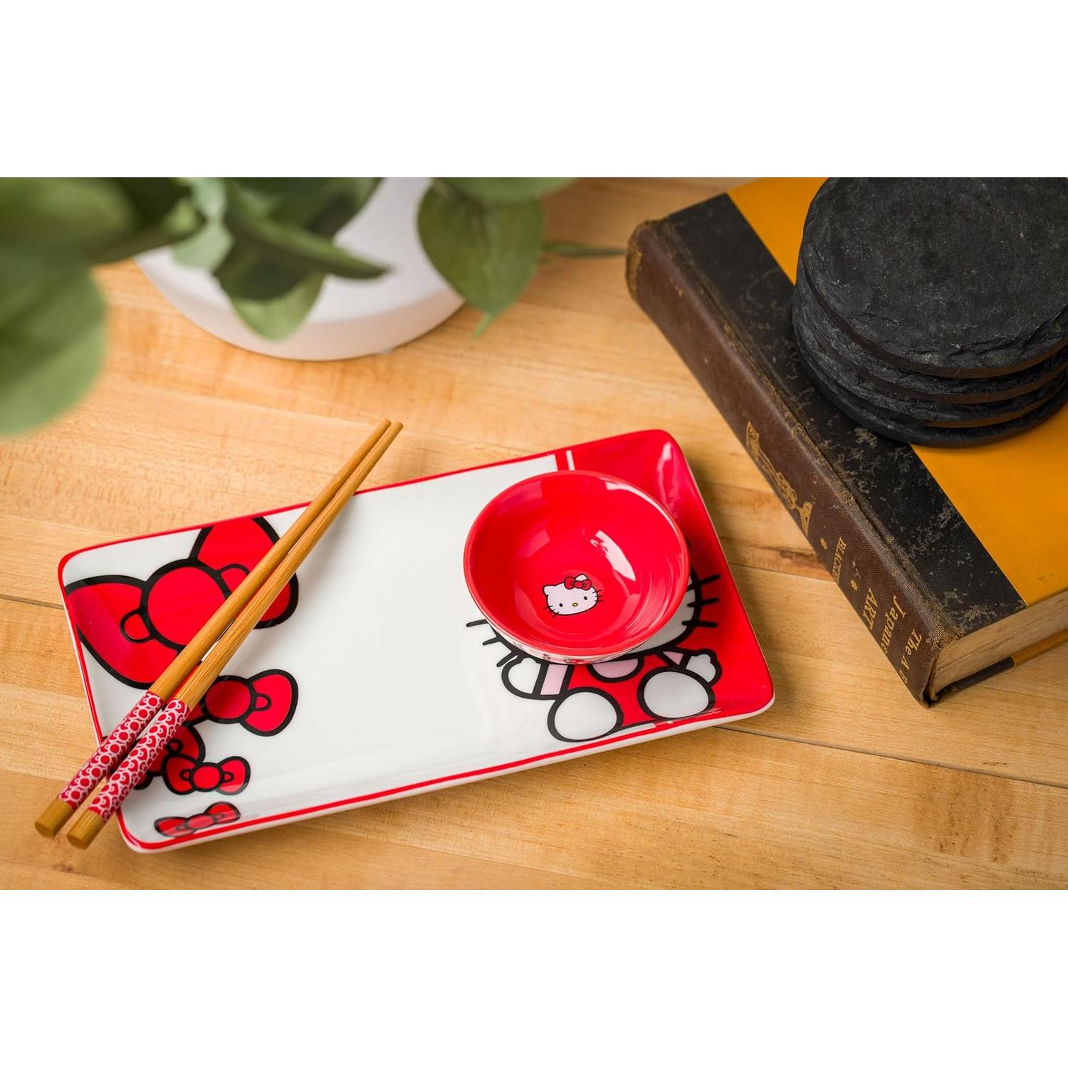 Juego de Sushi Cerámica Hello Kitty 3 Piezas Rojo Blanco